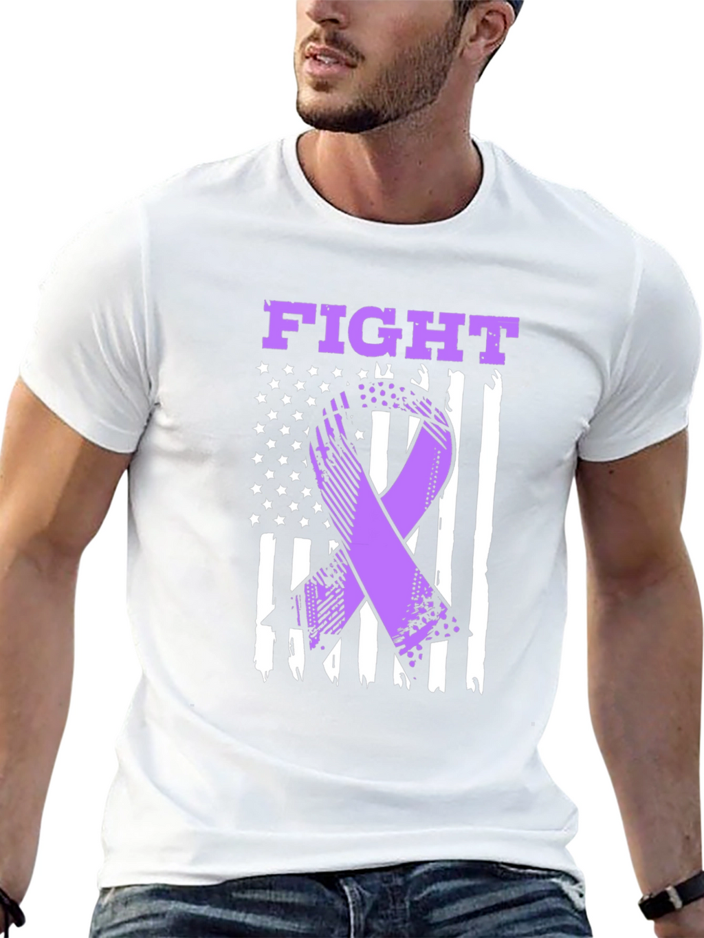 Fight T-Shirt - Purple Ribbon American Flag