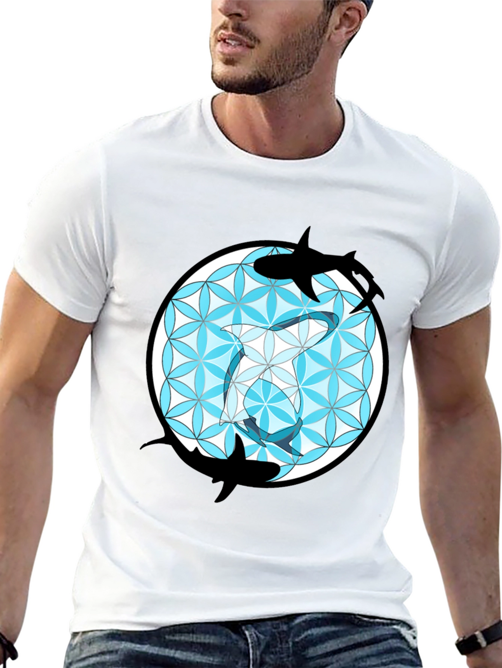 Shark Flower of Life T-Shirt - Unique Graphic Tee