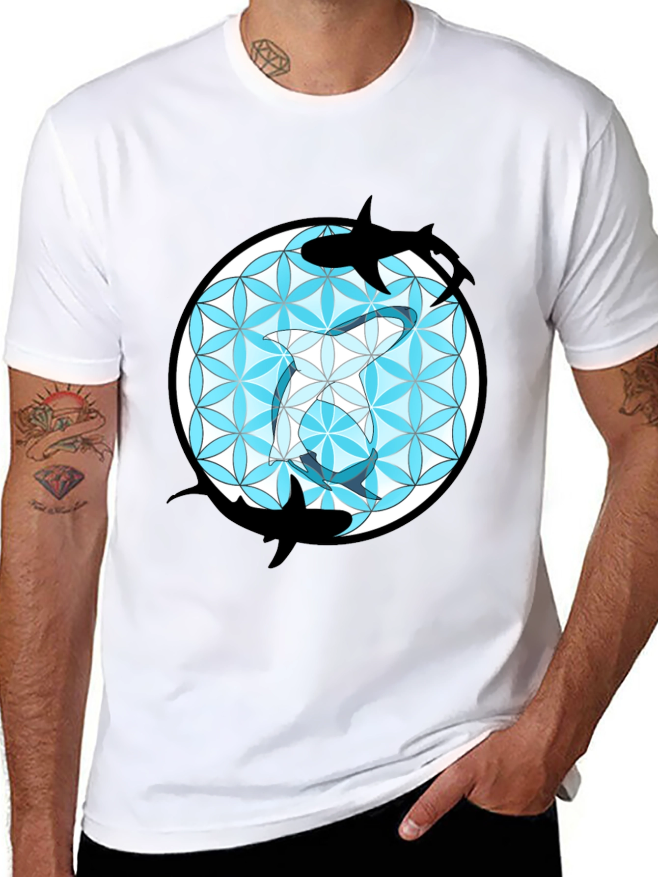 Shark Flower of Life T-Shirt - Unique Graphic Tee