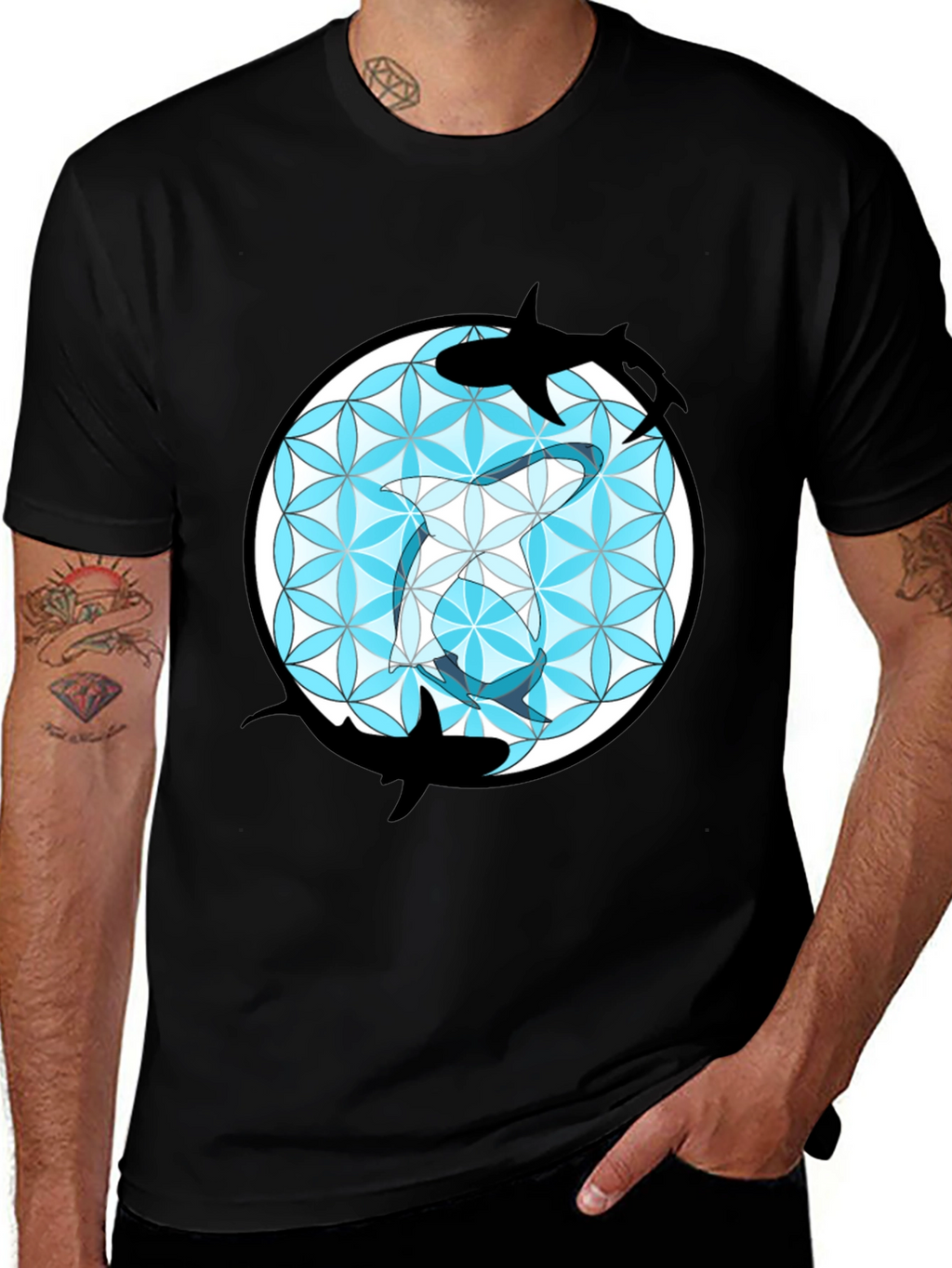 Shark Flower of Life T-Shirt - Unique Graphic Tee