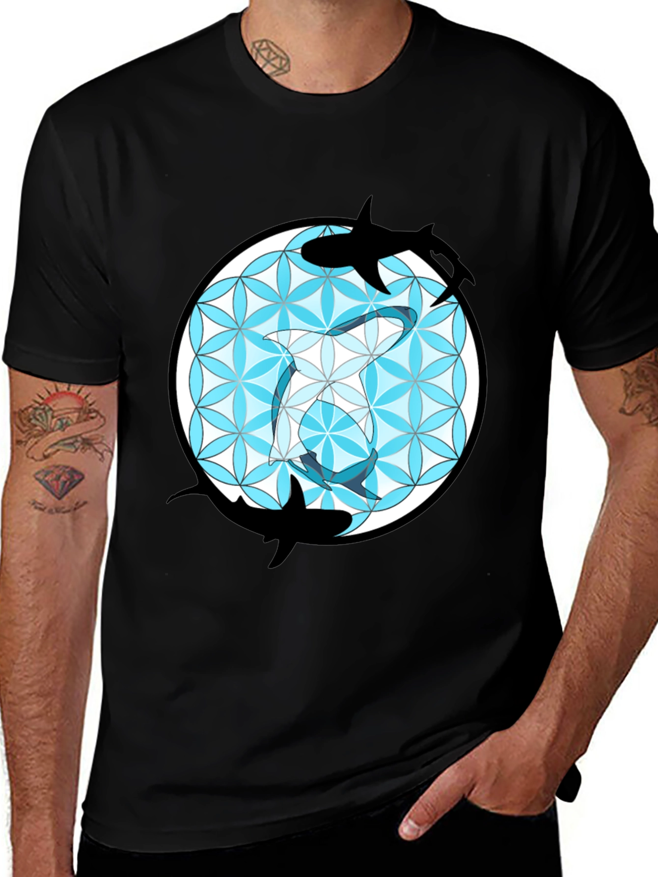 Shark Flower of Life T-Shirt - Unique Graphic Tee