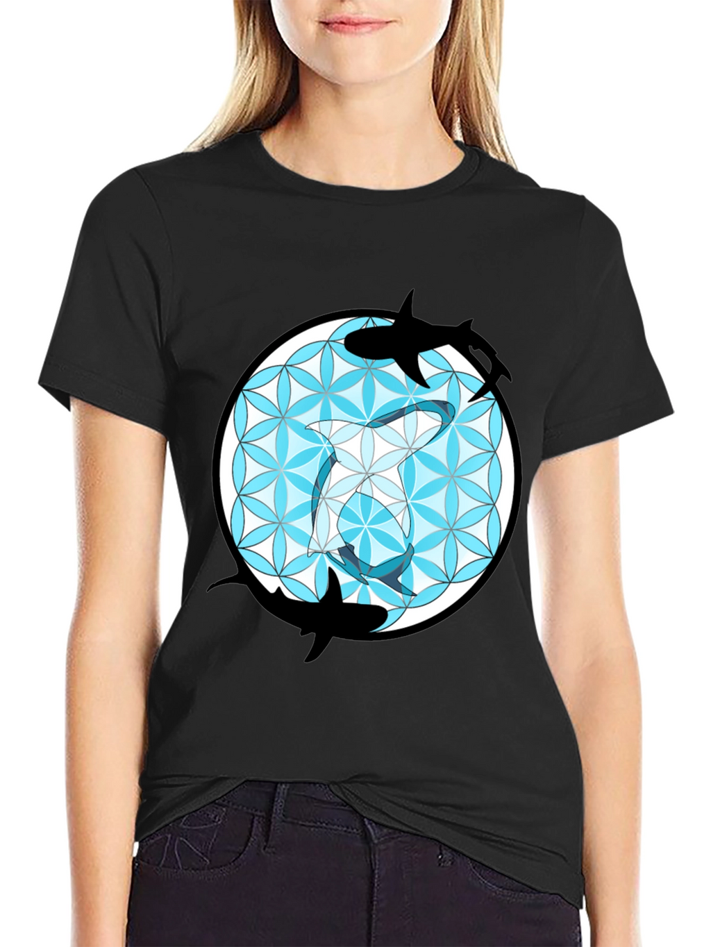 Shark Flower of Life T-Shirt - Unique Graphic Tee