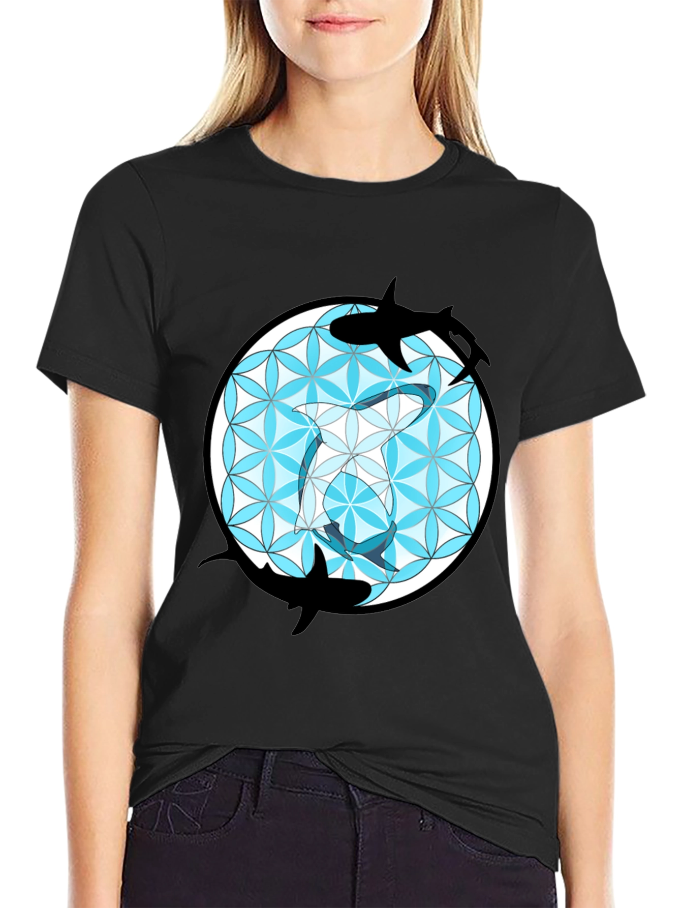 Shark Flower of Life T-Shirt - Unique Graphic Tee