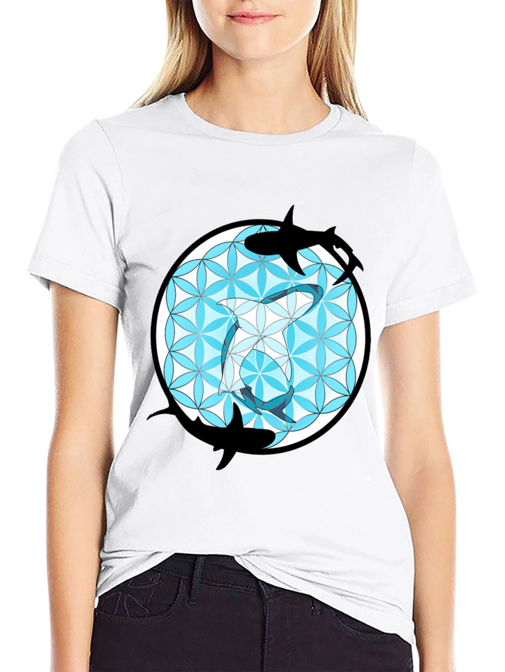 Shark Flower of Life T-Shirt - Unique Graphic Tee