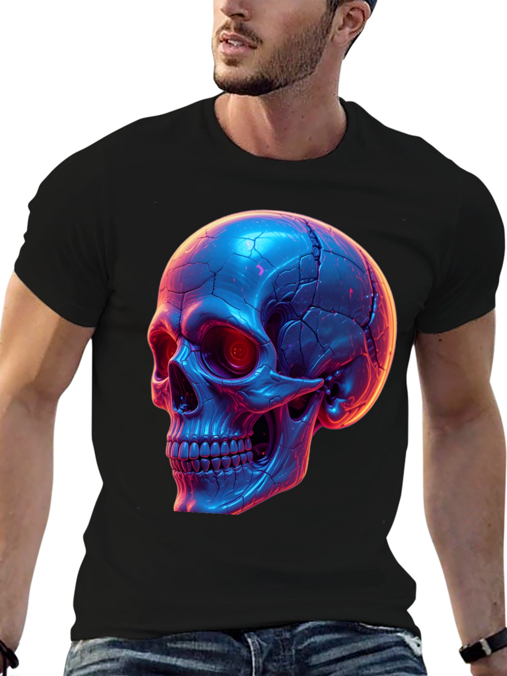 Neon Skull Graphic Tee - Black T-Shirt