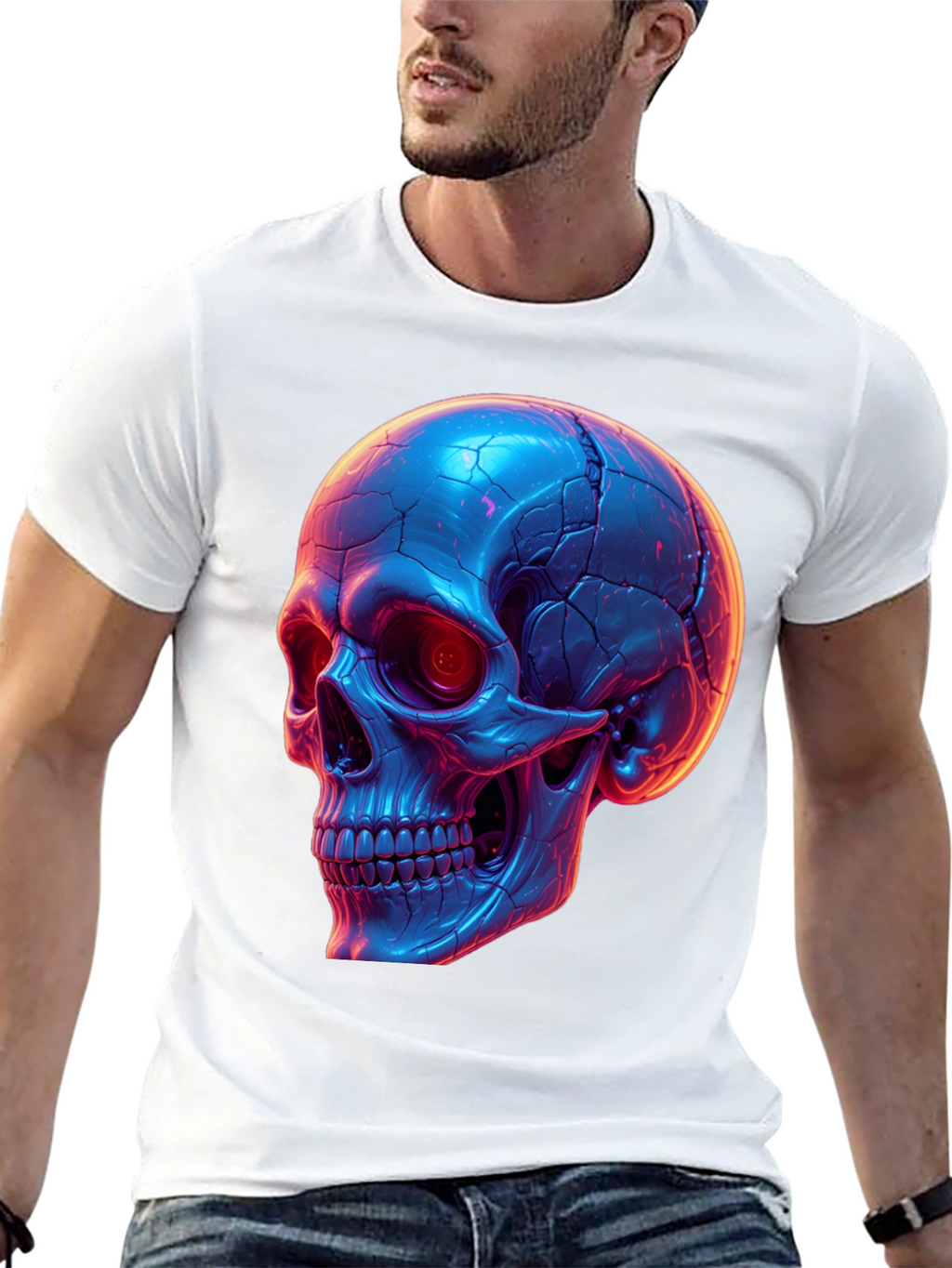 Neon Skull Graphic Tee - Black T-Shirt