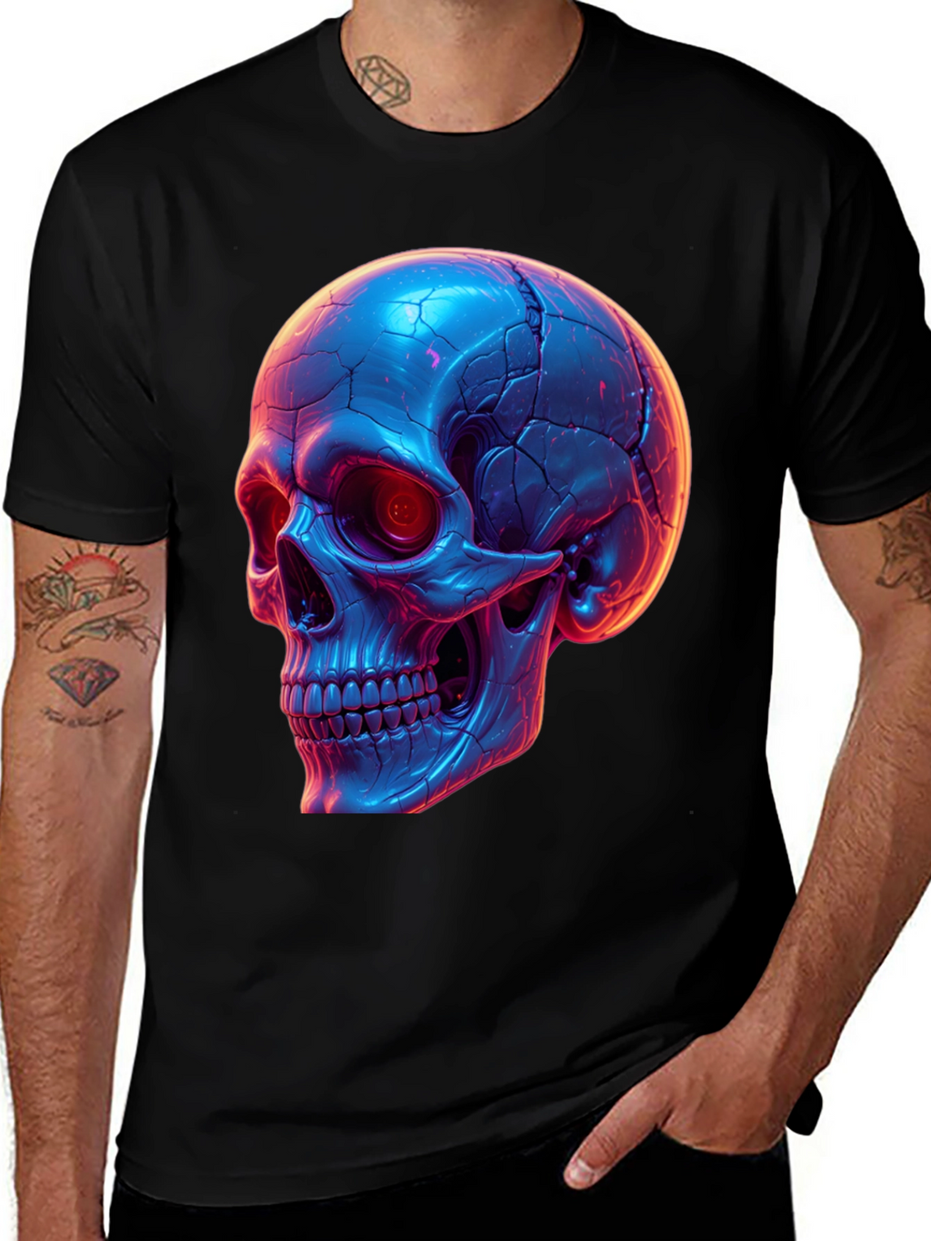 Neon Skull Graphic Tee - Black T-Shirt