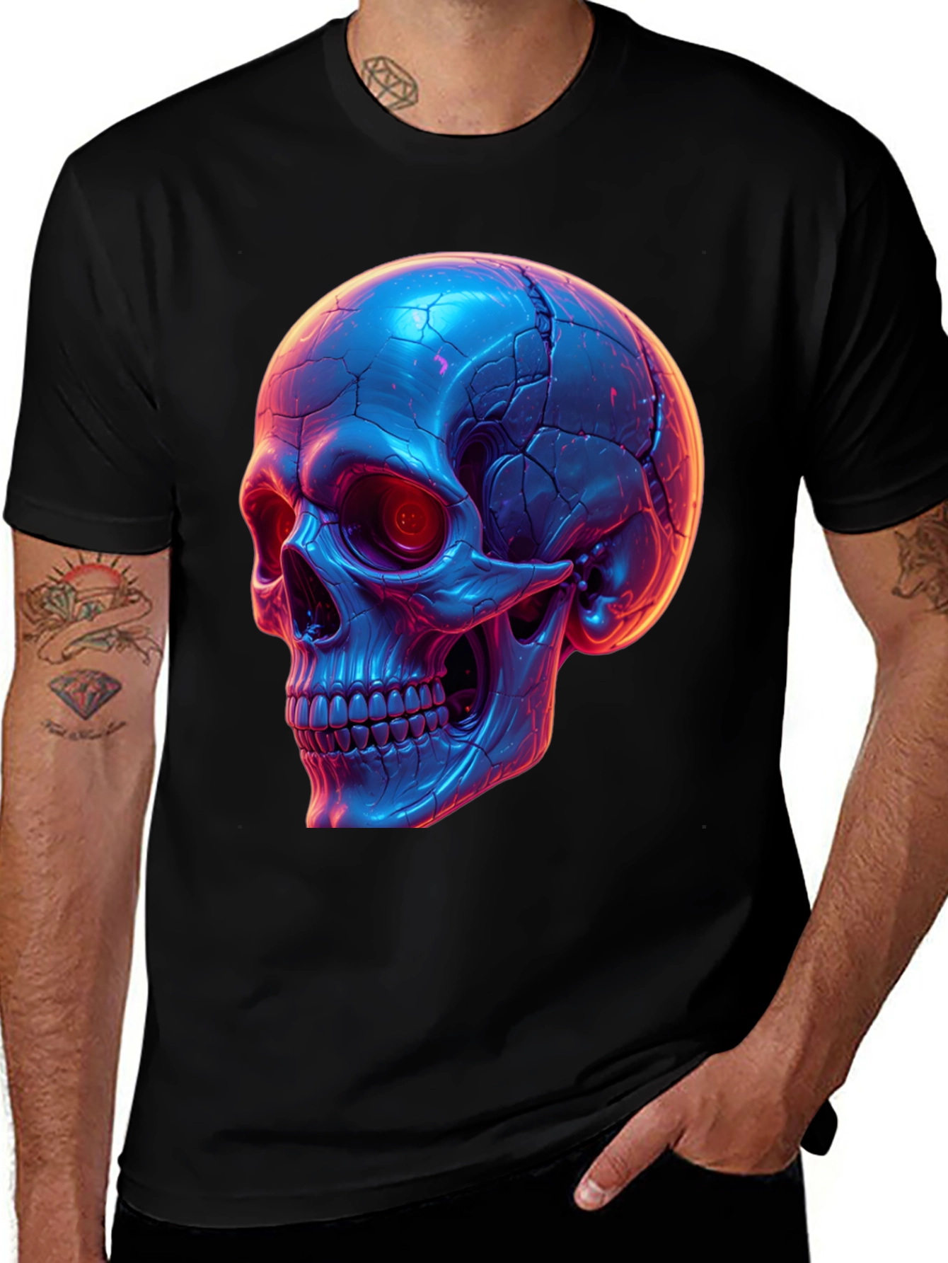 Neon Skull Graphic Tee - Black T-Shirt