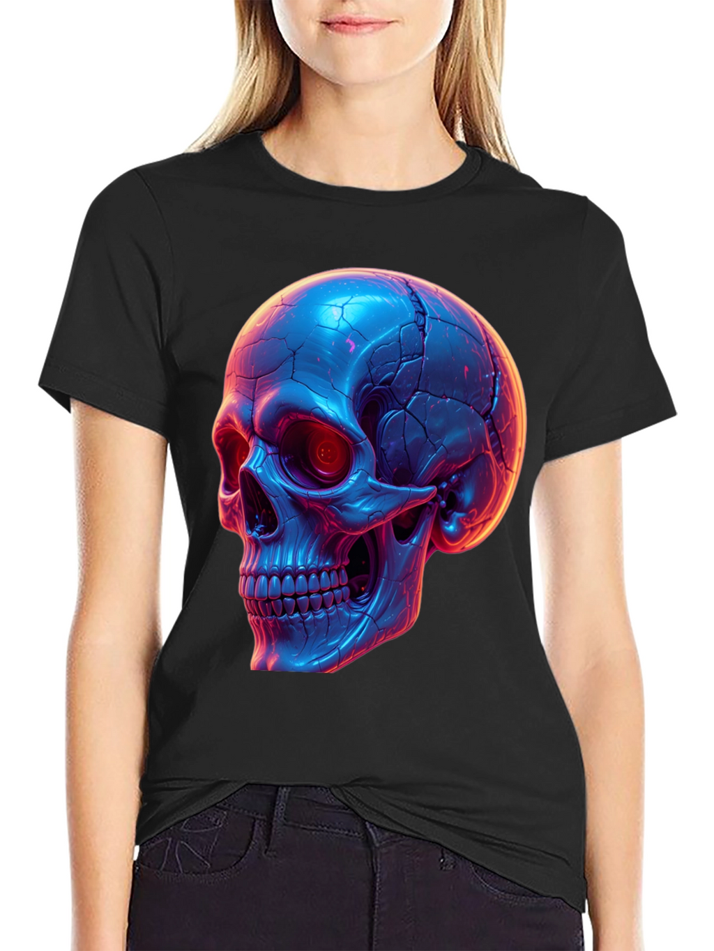Neon Skull Graphic Tee - Black T-Shirt