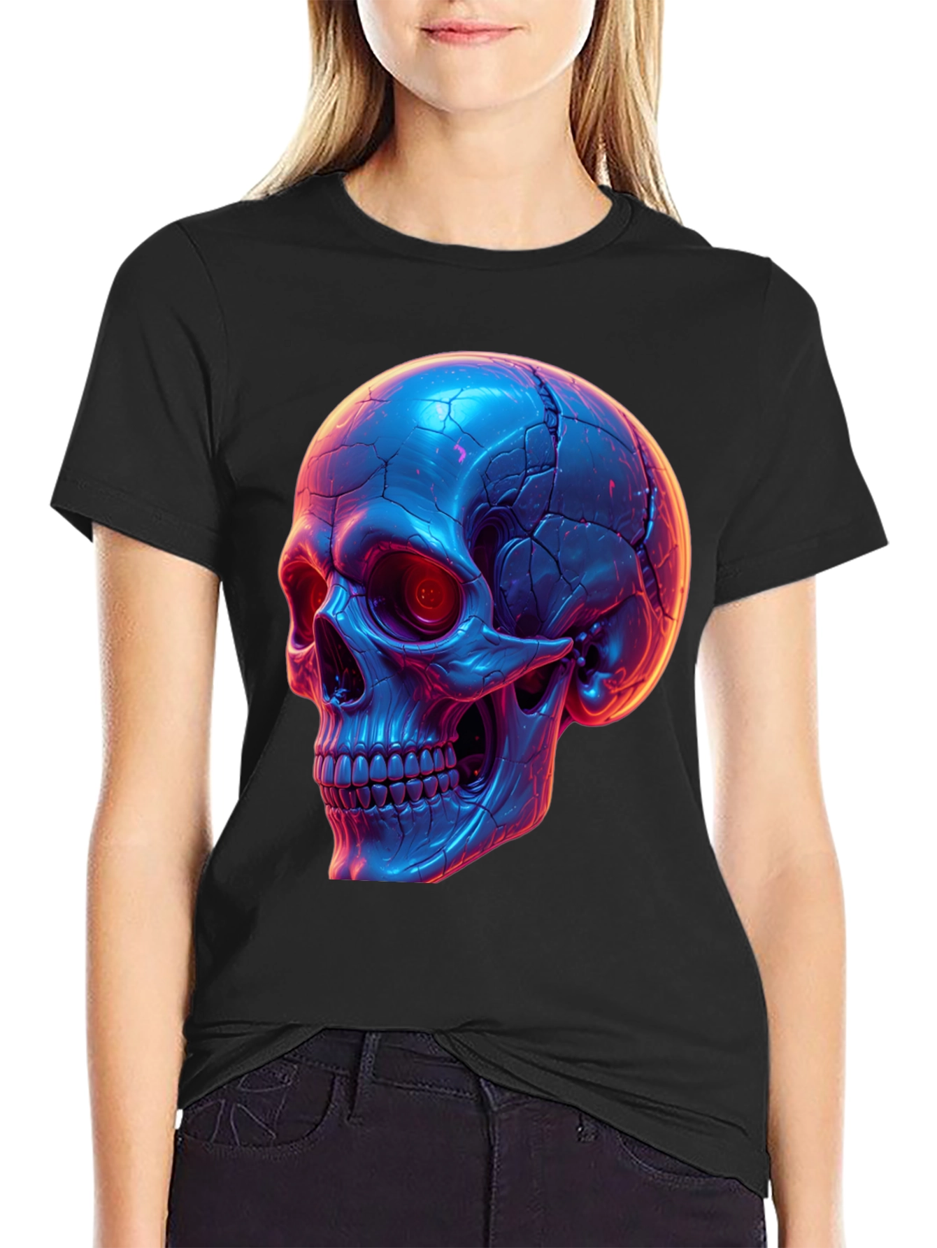 Neon Skull Graphic Tee - Black T-Shirt