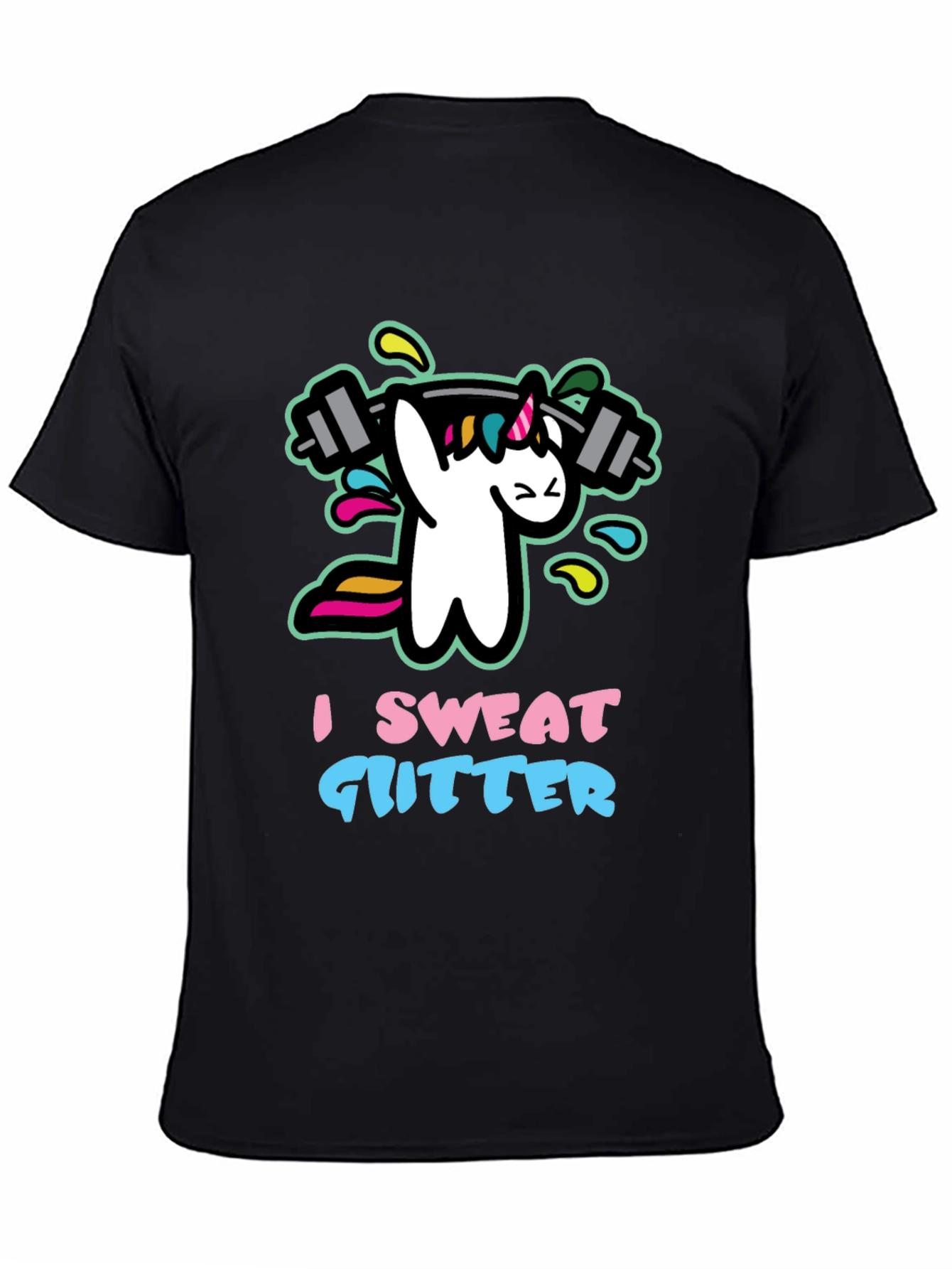 I Sweat Glitter Unicorn Gym Black T-Shirt