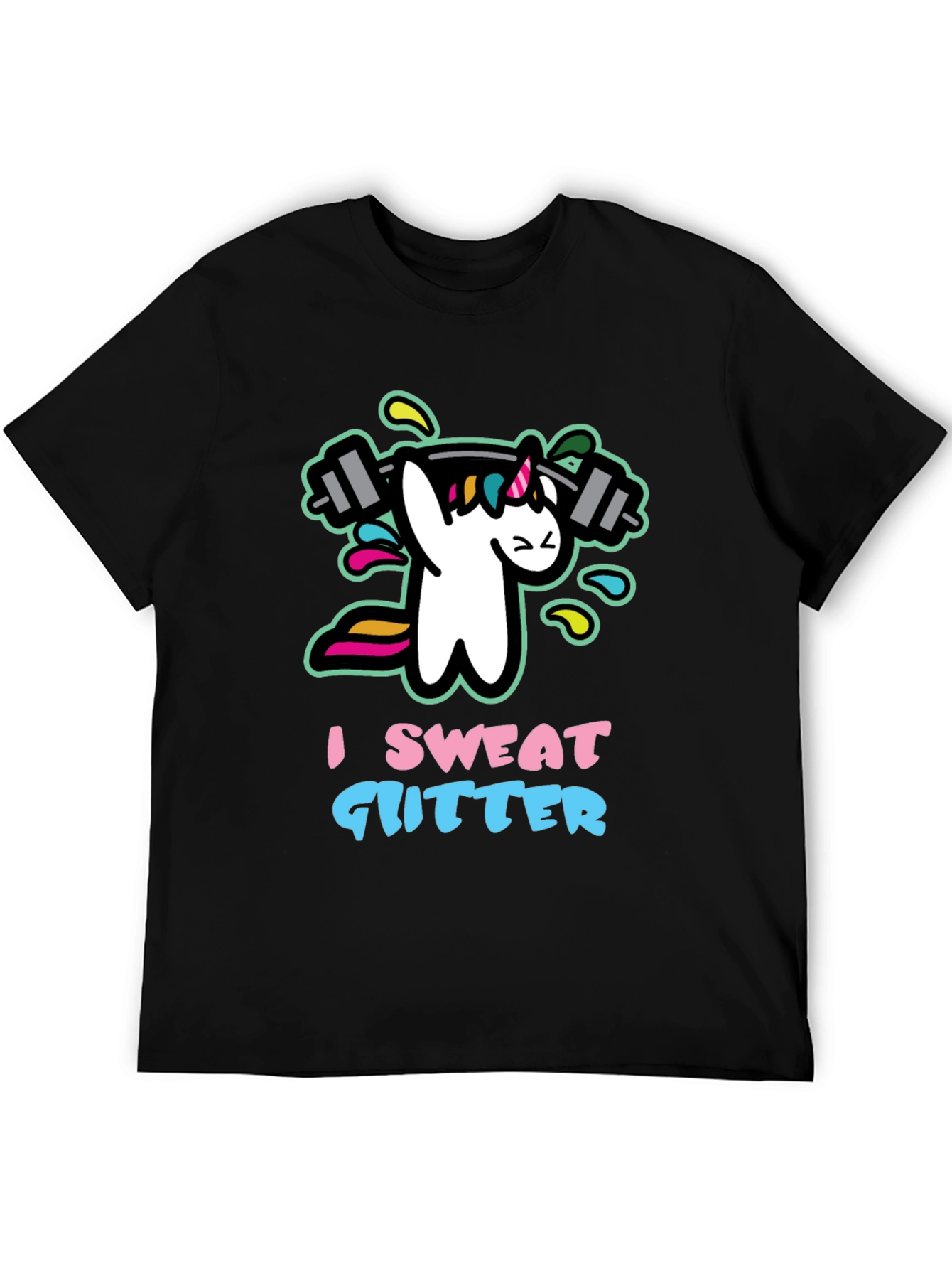 I Sweat Glitter Unicorn Gym Black T-Shirt