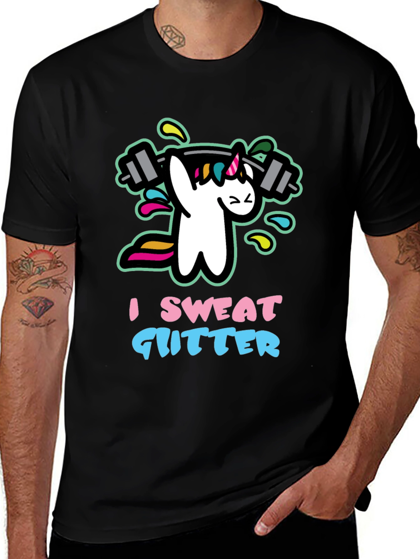 I Sweat Glitter Unicorn Gym Black T-Shirt
