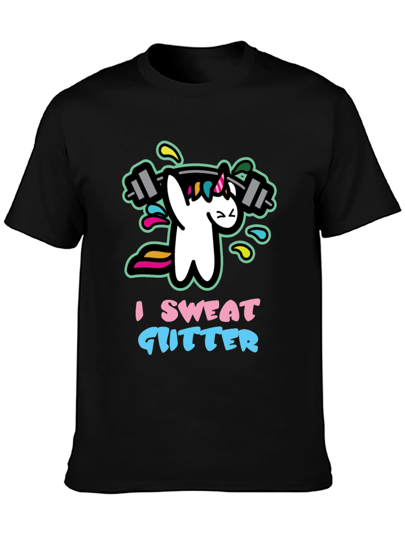 I Sweat Glitter Unicorn Gym Black T-Shirt