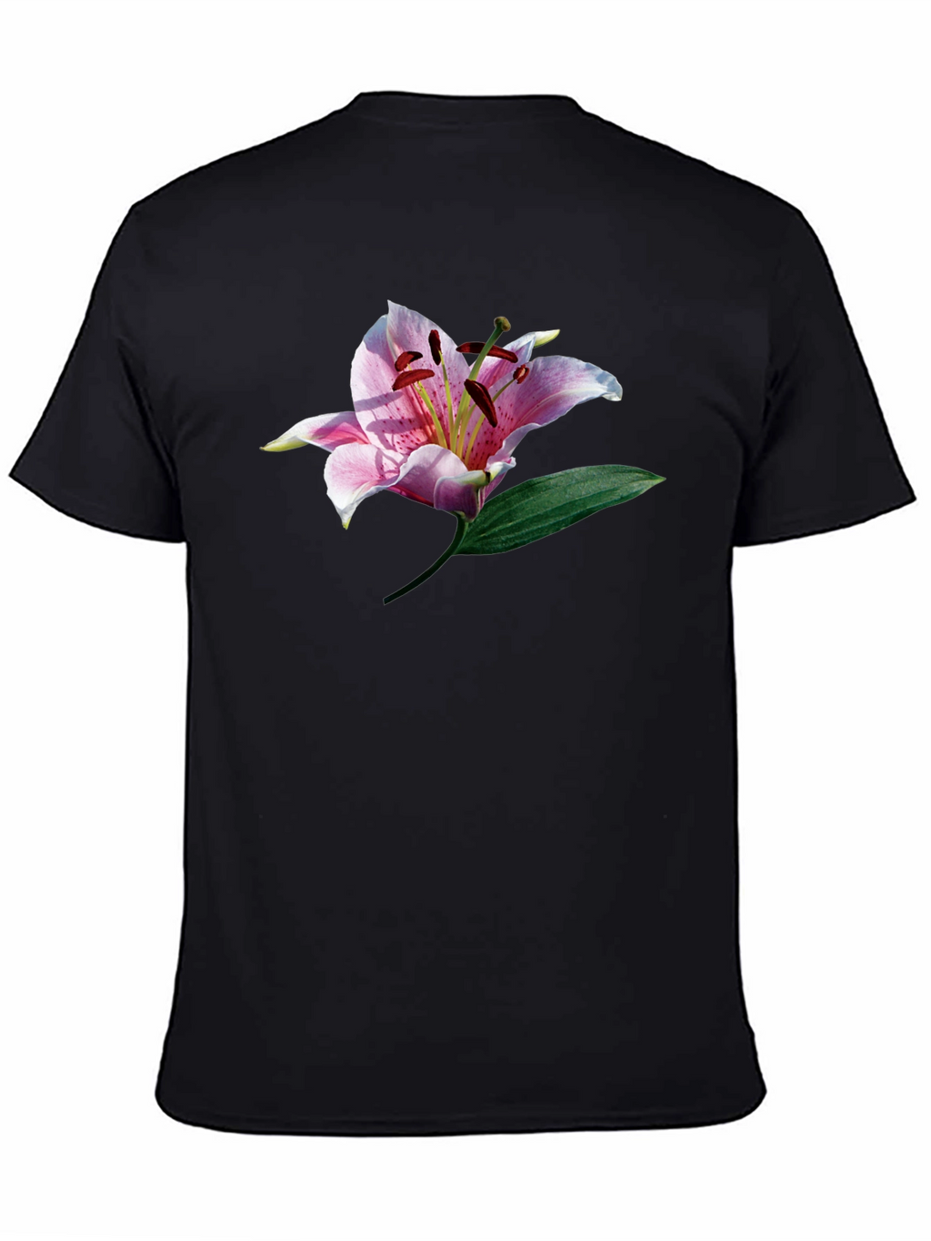 Black T-Shirt with Floral Lily Graphic Print