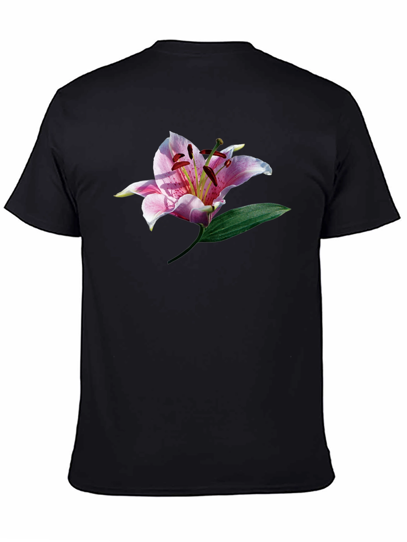 Black T-Shirt with Floral Lily Graphic Print