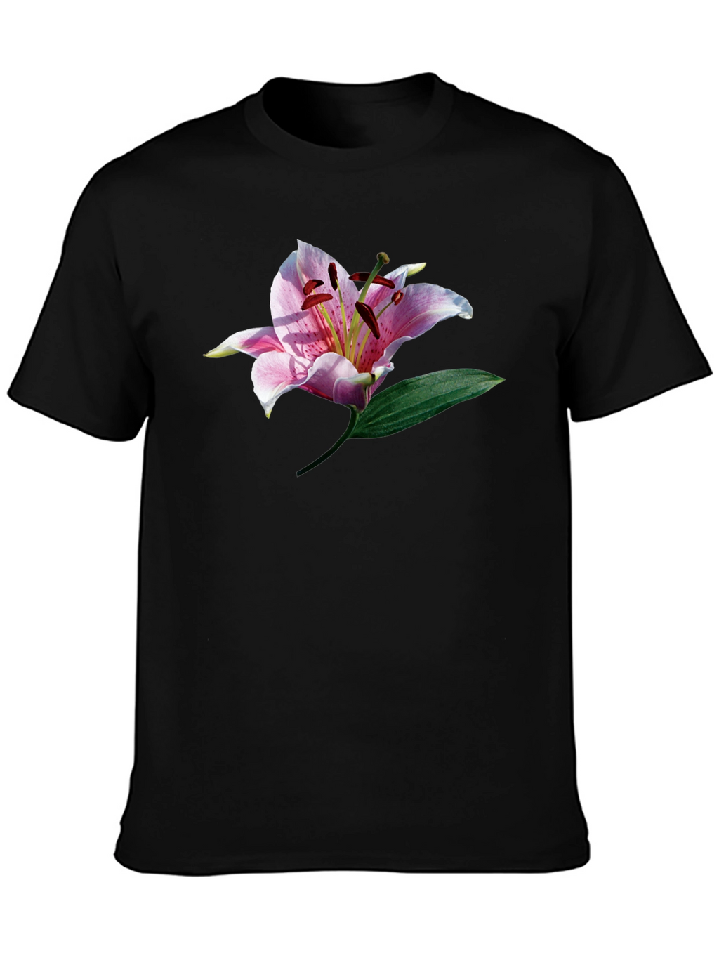 Black T-Shirt with Floral Lily Graphic Print