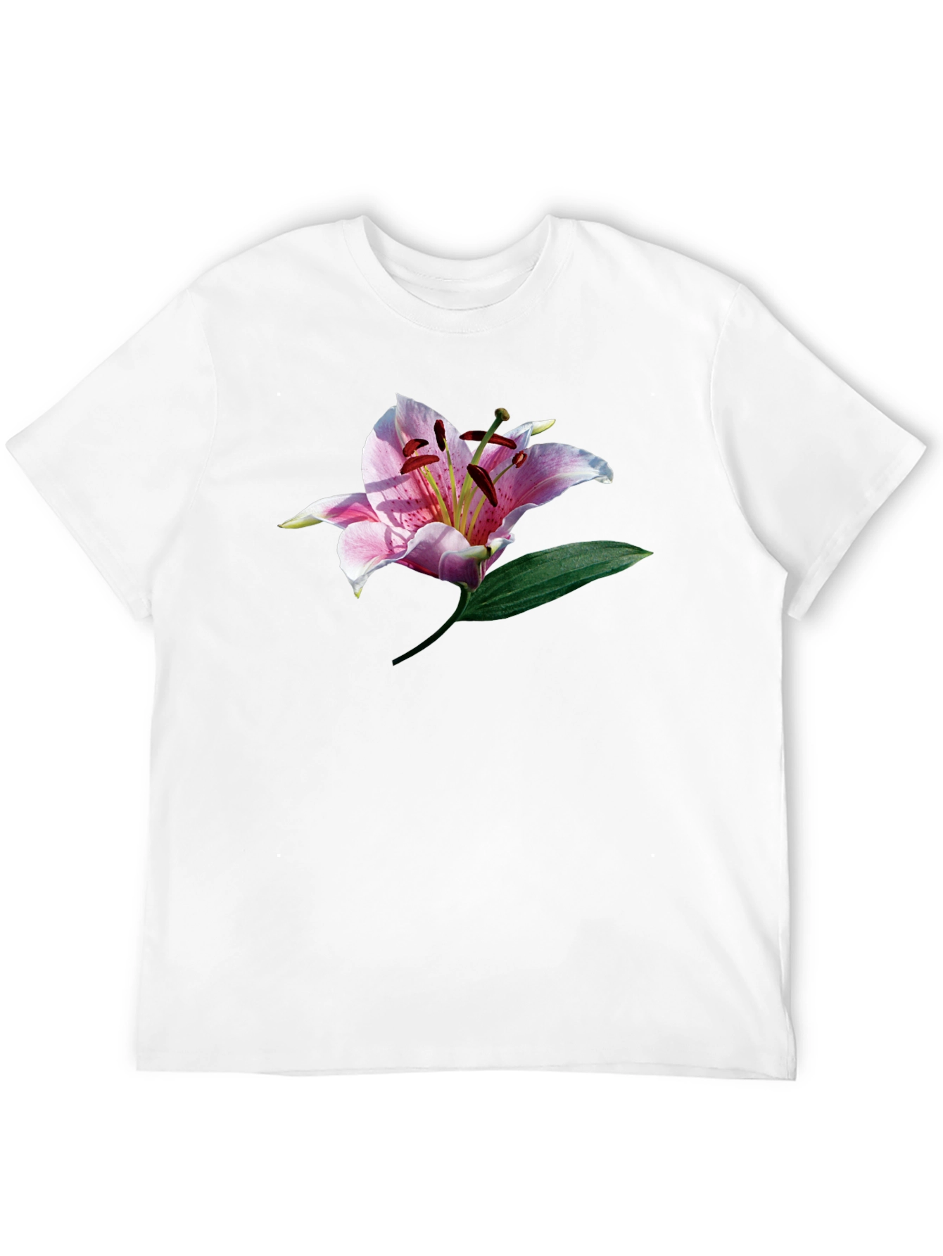 Black T-Shirt with Floral Lily Graphic Print