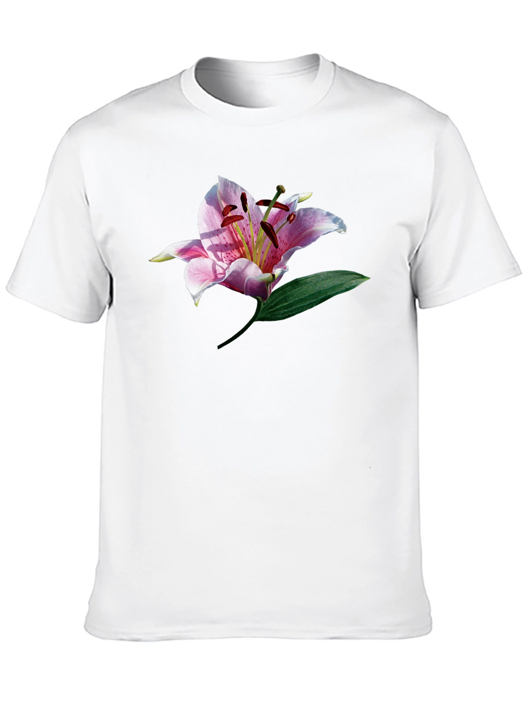 Black T-Shirt with Floral Lily Graphic Print