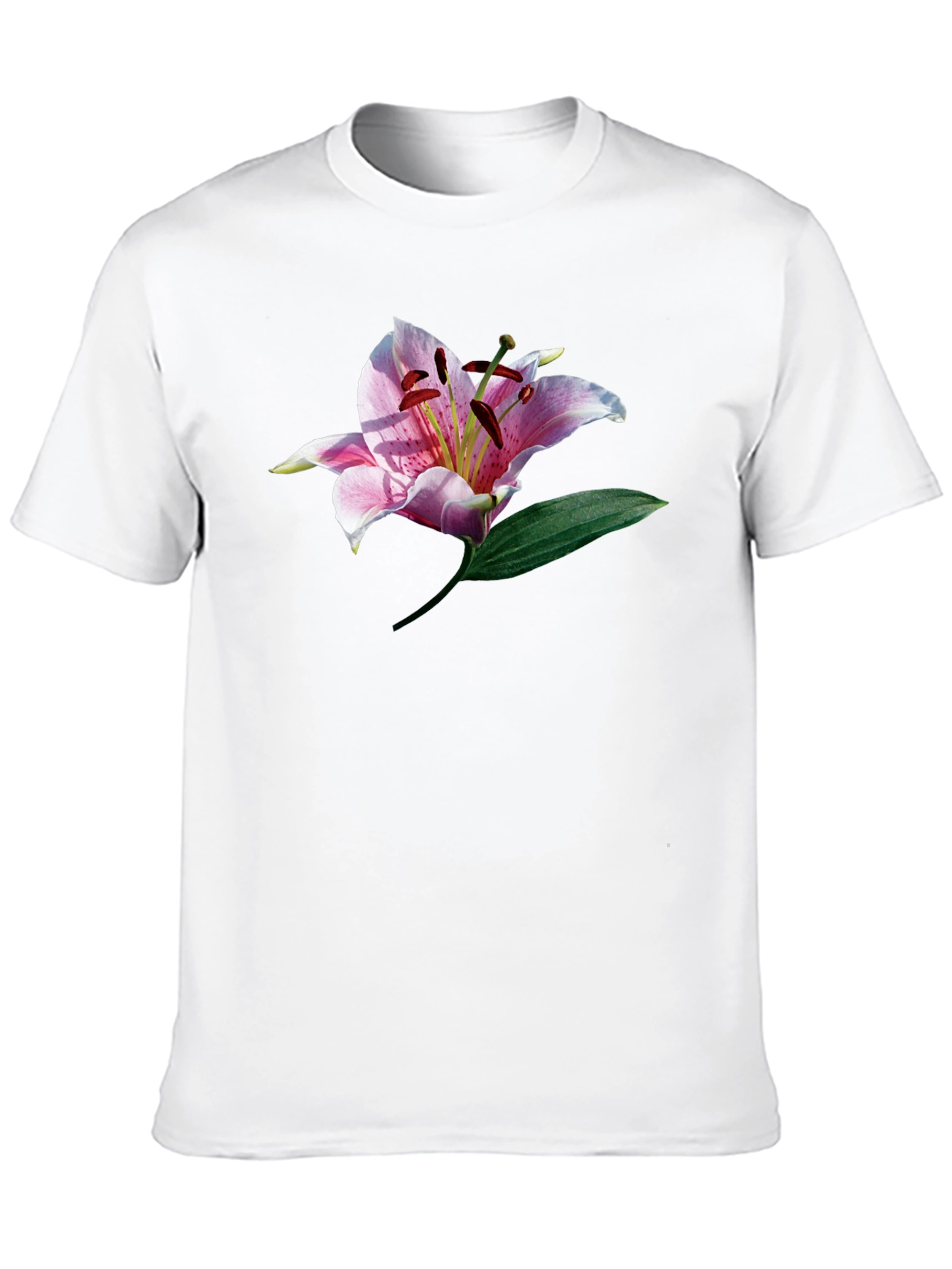 Black T-Shirt with Floral Lily Graphic Print