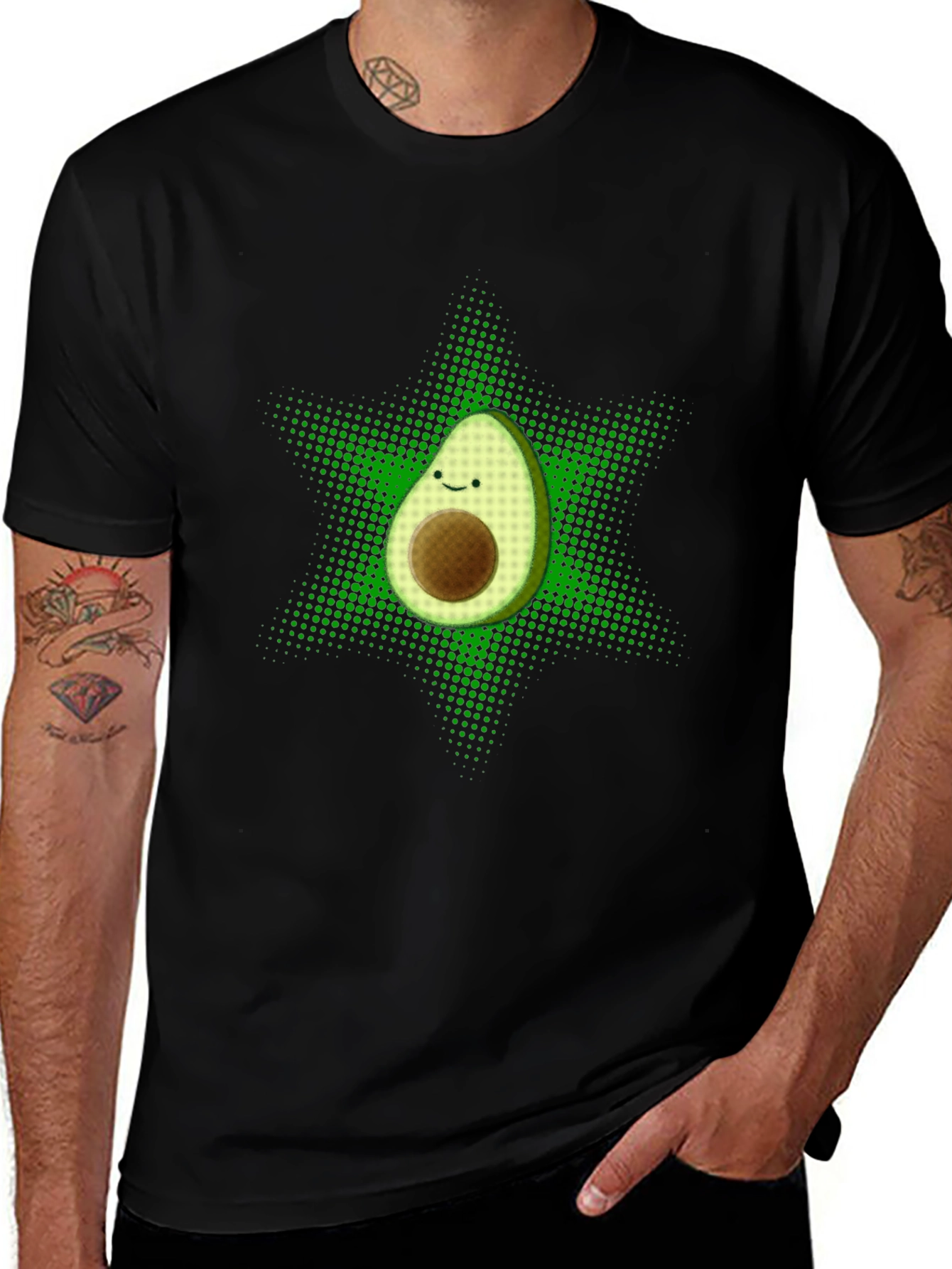 Funny Avocado Star T-Shirt - Black