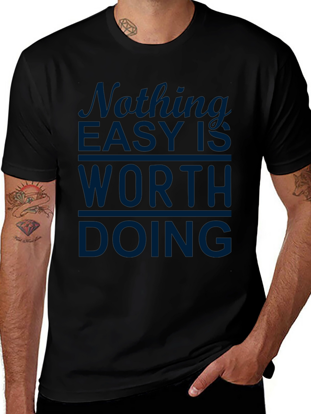 Motivational Nothing Easy Mens Black T-Shirt