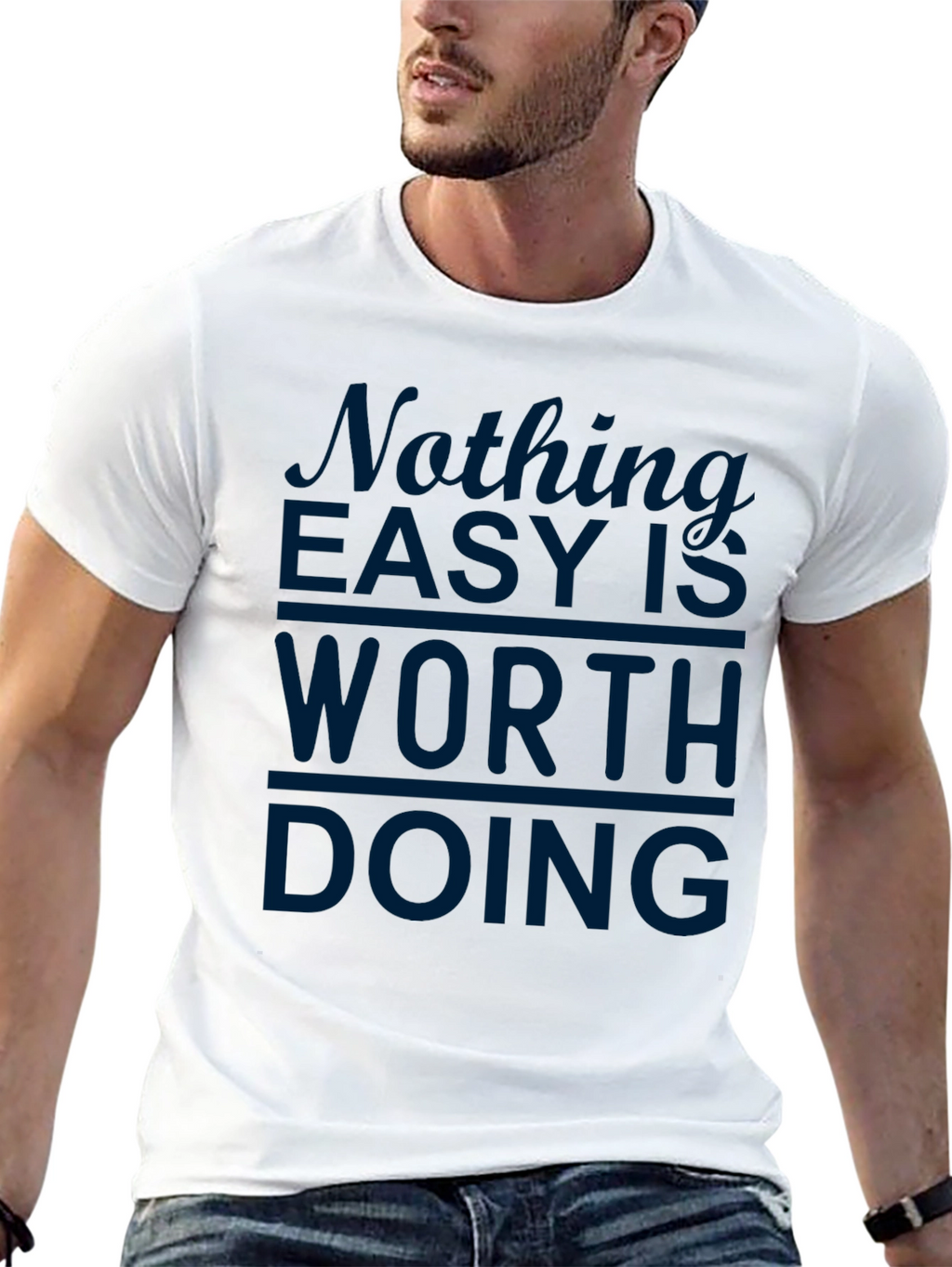 Motivational Nothing Easy Mens Black T-Shirt