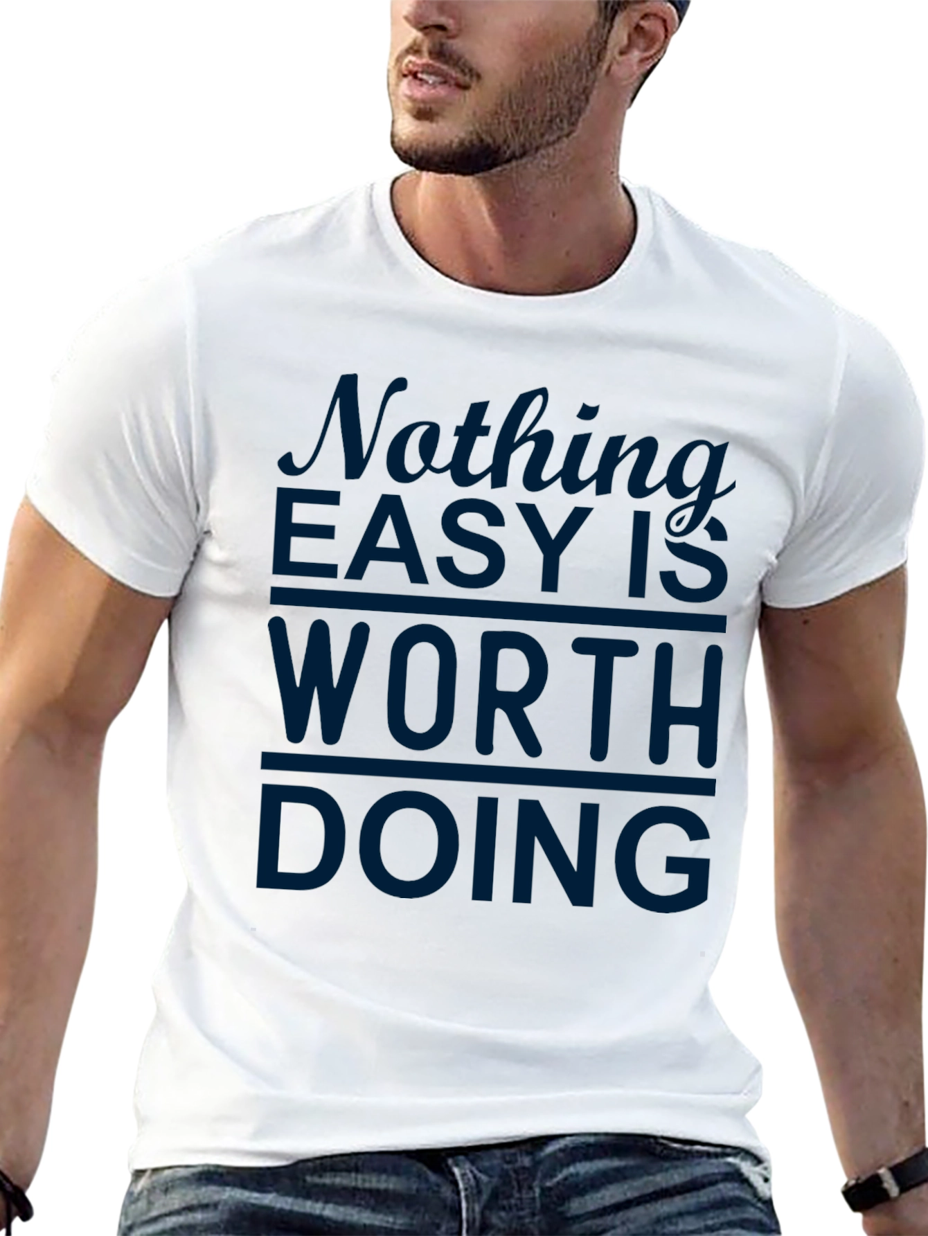 Motivational Nothing Easy Mens Black T-Shirt