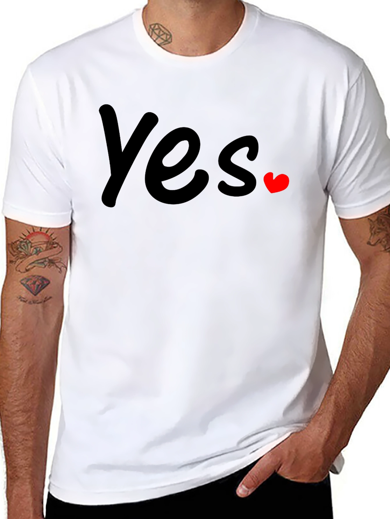 Yes with Heart Graphic T-Shirt - Casual Wear