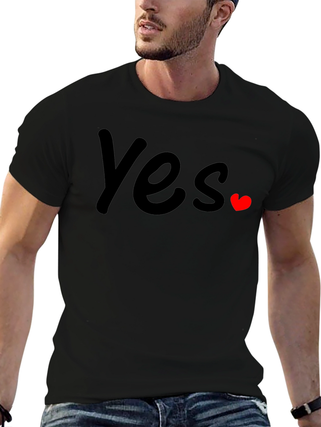 Yes with Heart Graphic T-Shirt - Casual Wear