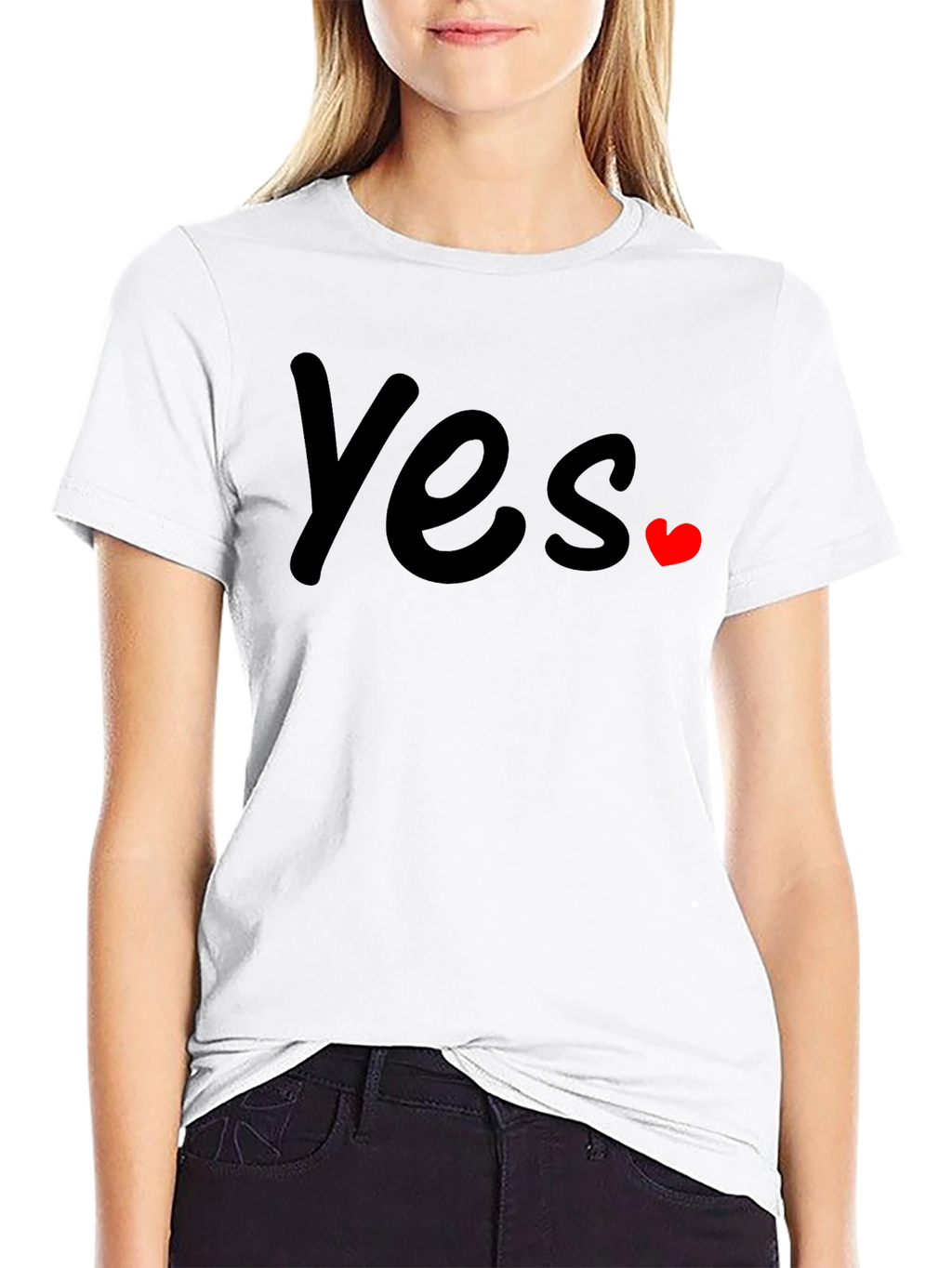 Yes with Heart Graphic T-Shirt - Casual Wear