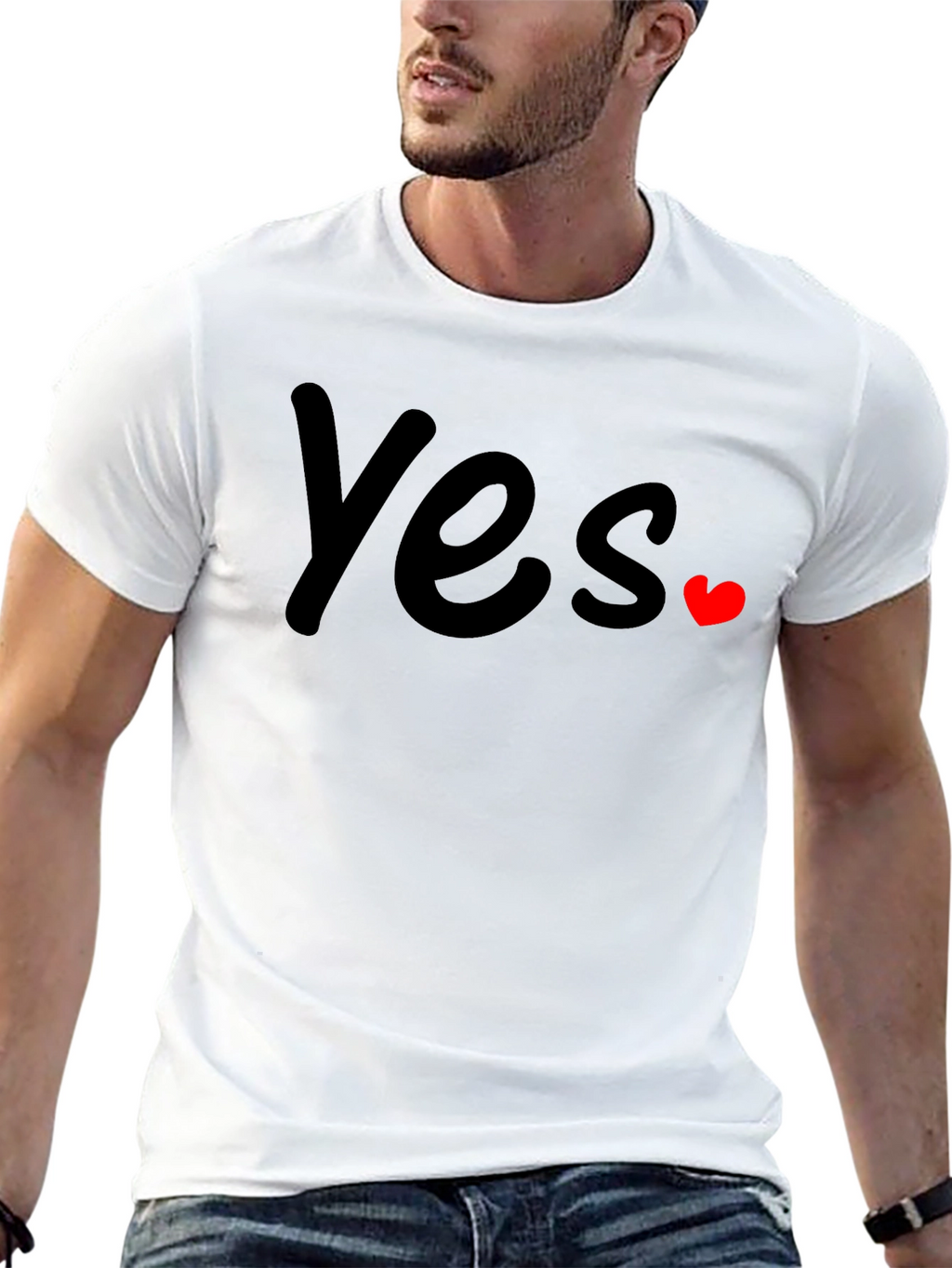Yes with Heart Graphic T-Shirt - Casual Wear