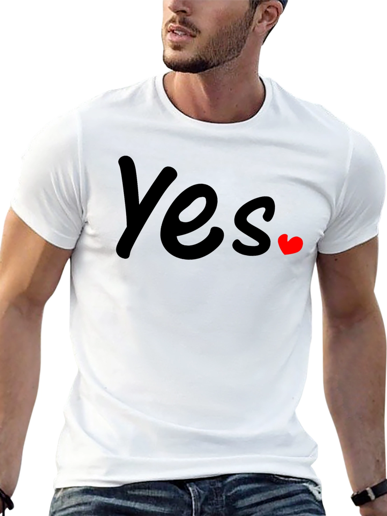 Yes with Heart Graphic T-Shirt - Casual Wear