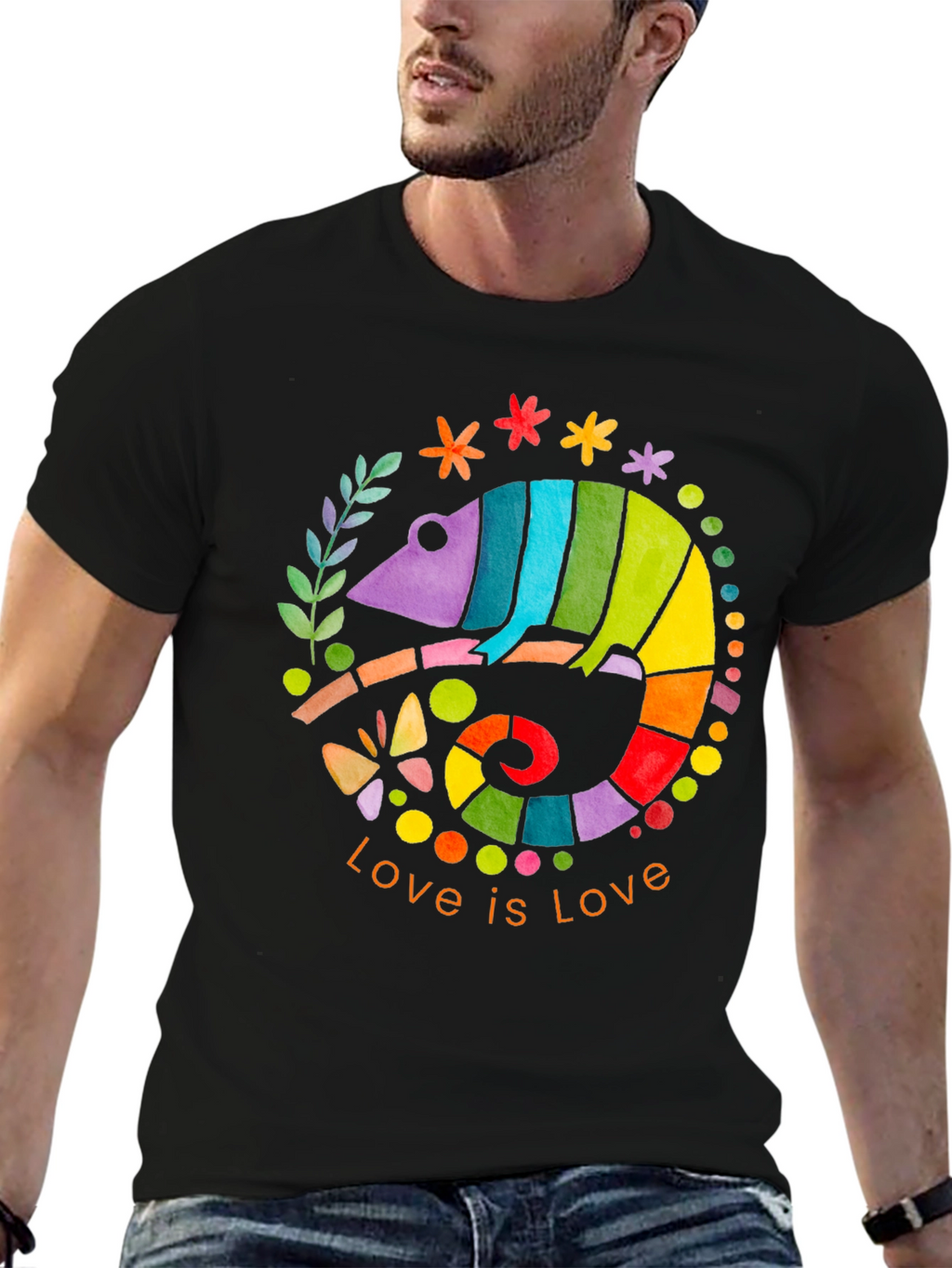 Rainbow Chameleon Love is Love T-Shirt