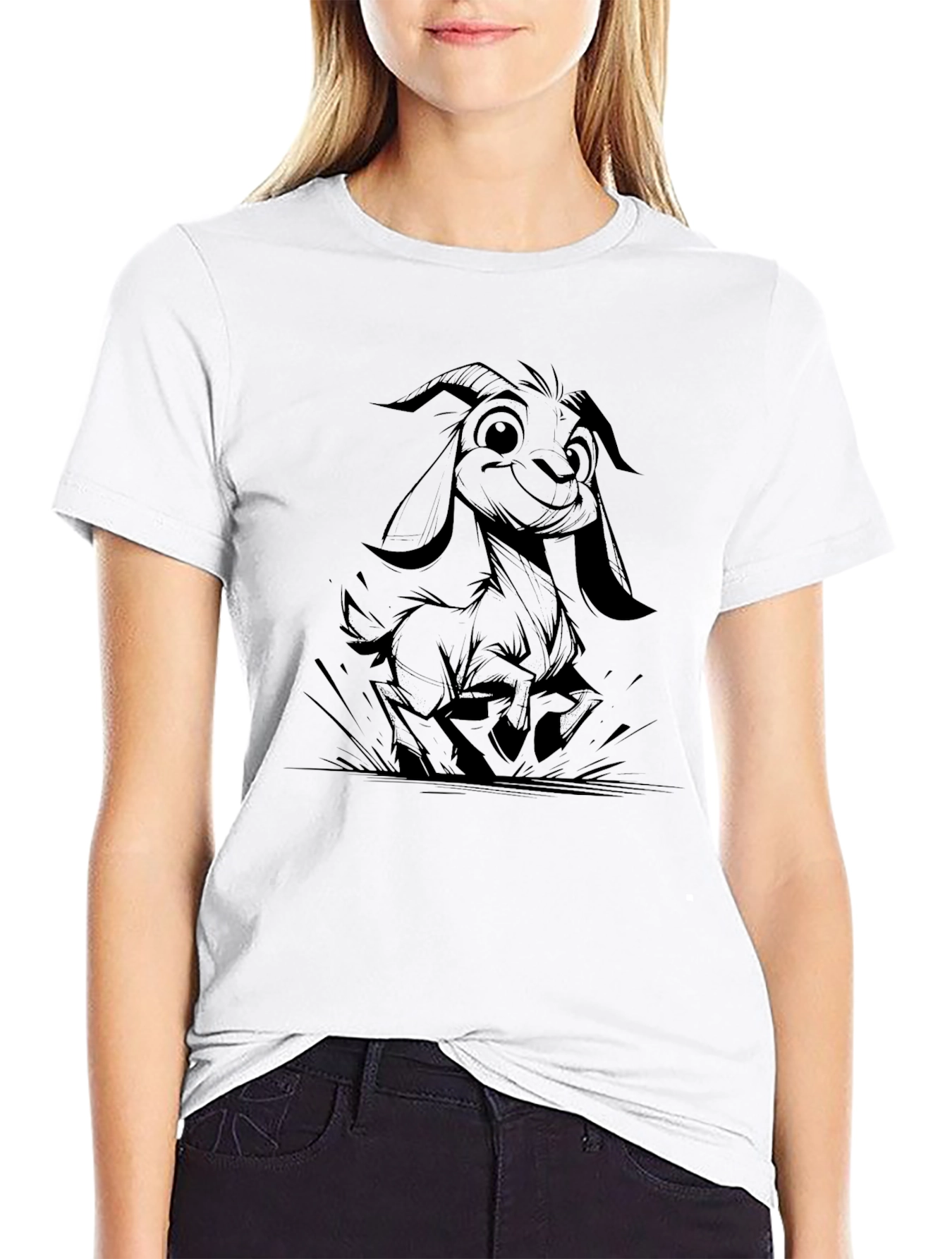 Black Goat Cartoon Tee - Cute & Comfy Style