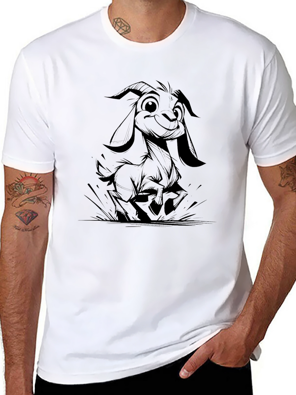 Black Goat Cartoon Tee - Cute & Comfy Style