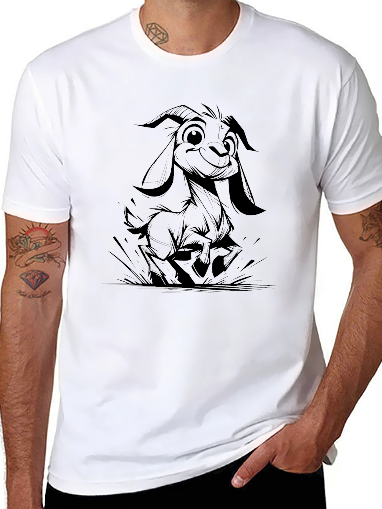 Black Goat Cartoon Tee - Cute & Comfy Style