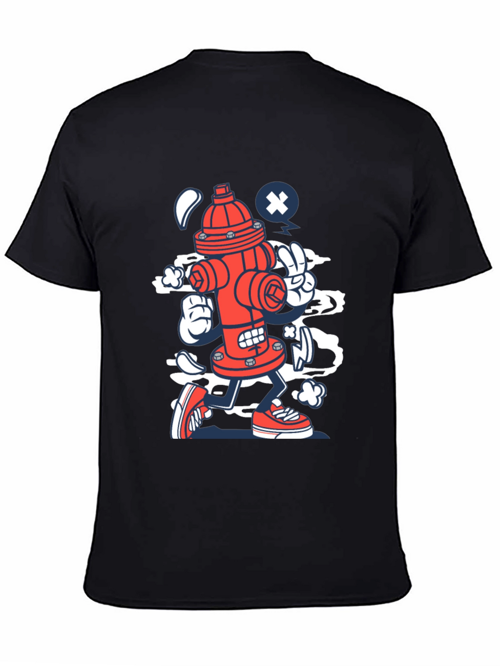 Cartoon Fire Hydrant Graphic Tee - Black Cotton Shirt