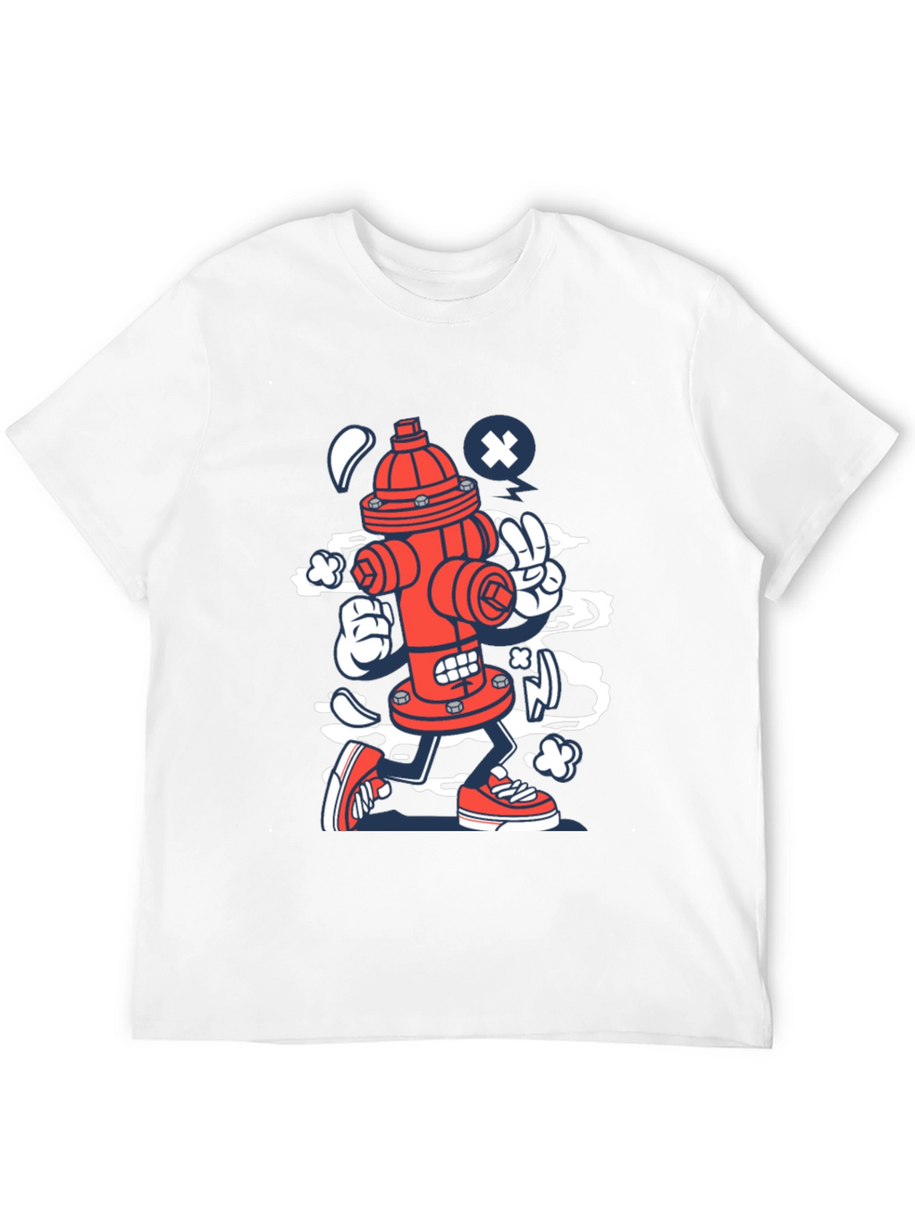 Cartoon Fire Hydrant Graphic Tee - Black Cotton Shirt