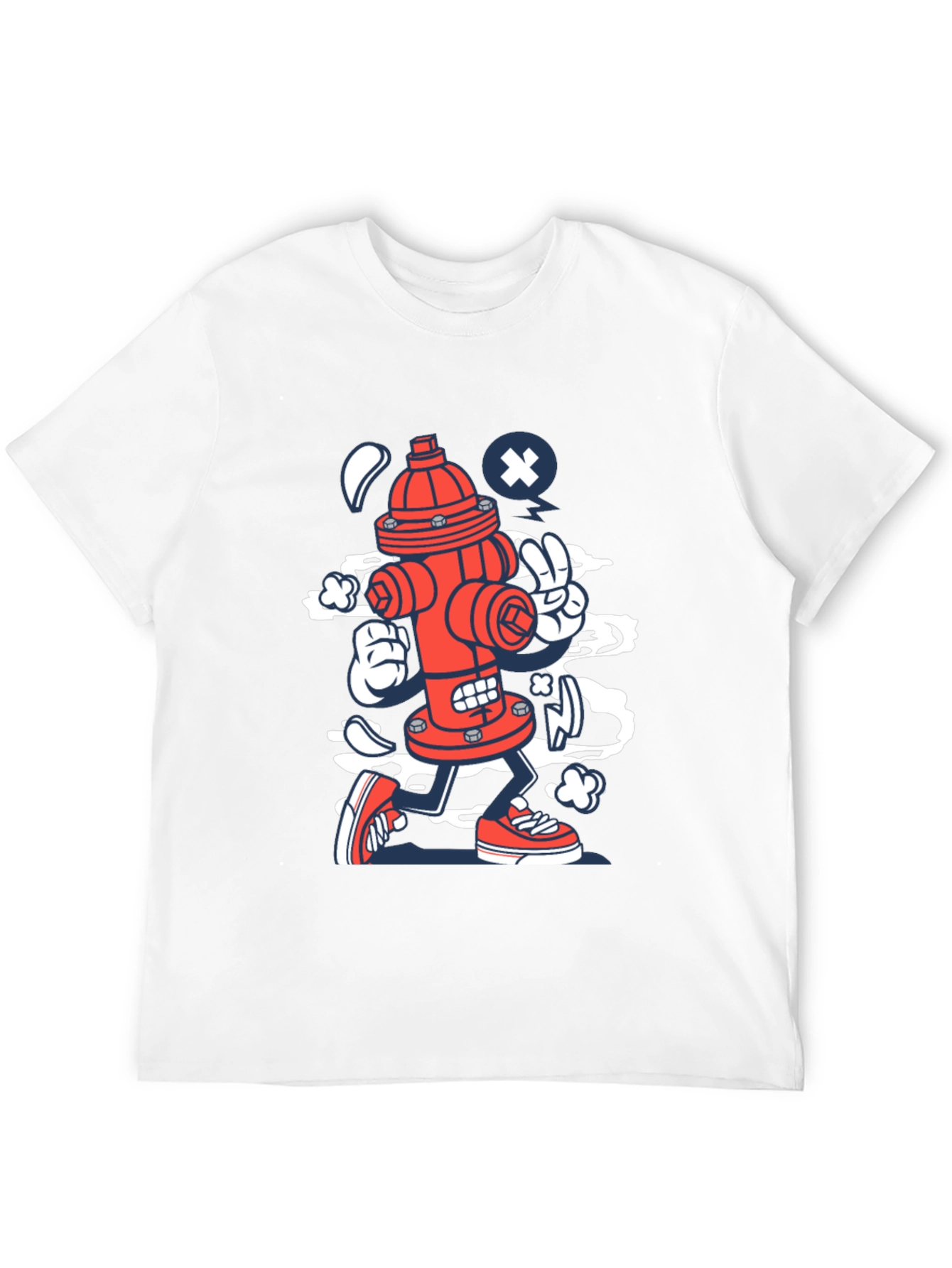 Cartoon Fire Hydrant Graphic Tee - Black Cotton Shirt
