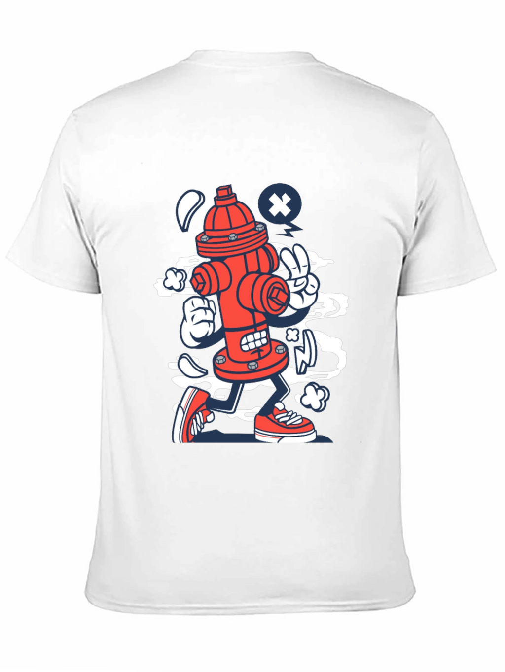 Cartoon Fire Hydrant Graphic Tee - Black Cotton Shirt