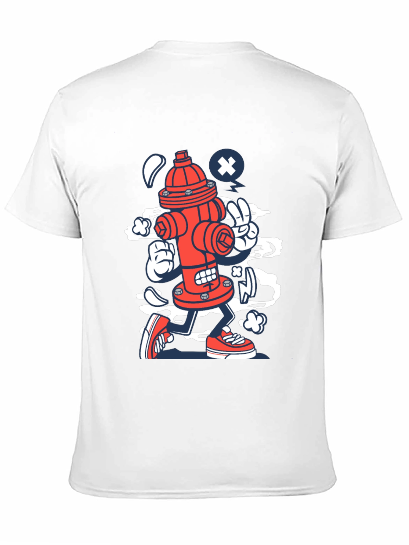 Cartoon Fire Hydrant Graphic Tee - Black Cotton Shirt