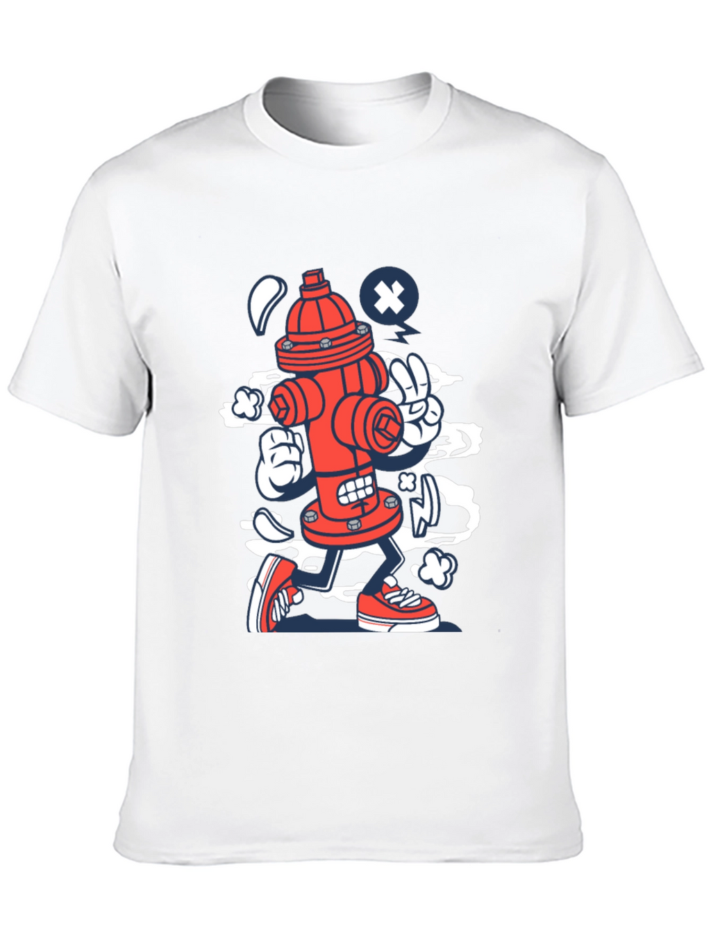Cartoon Fire Hydrant Graphic Tee - Black Cotton Shirt