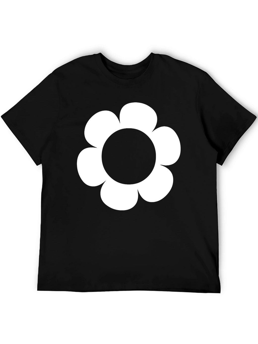 Black T-Shirt with White Flower Graphic
