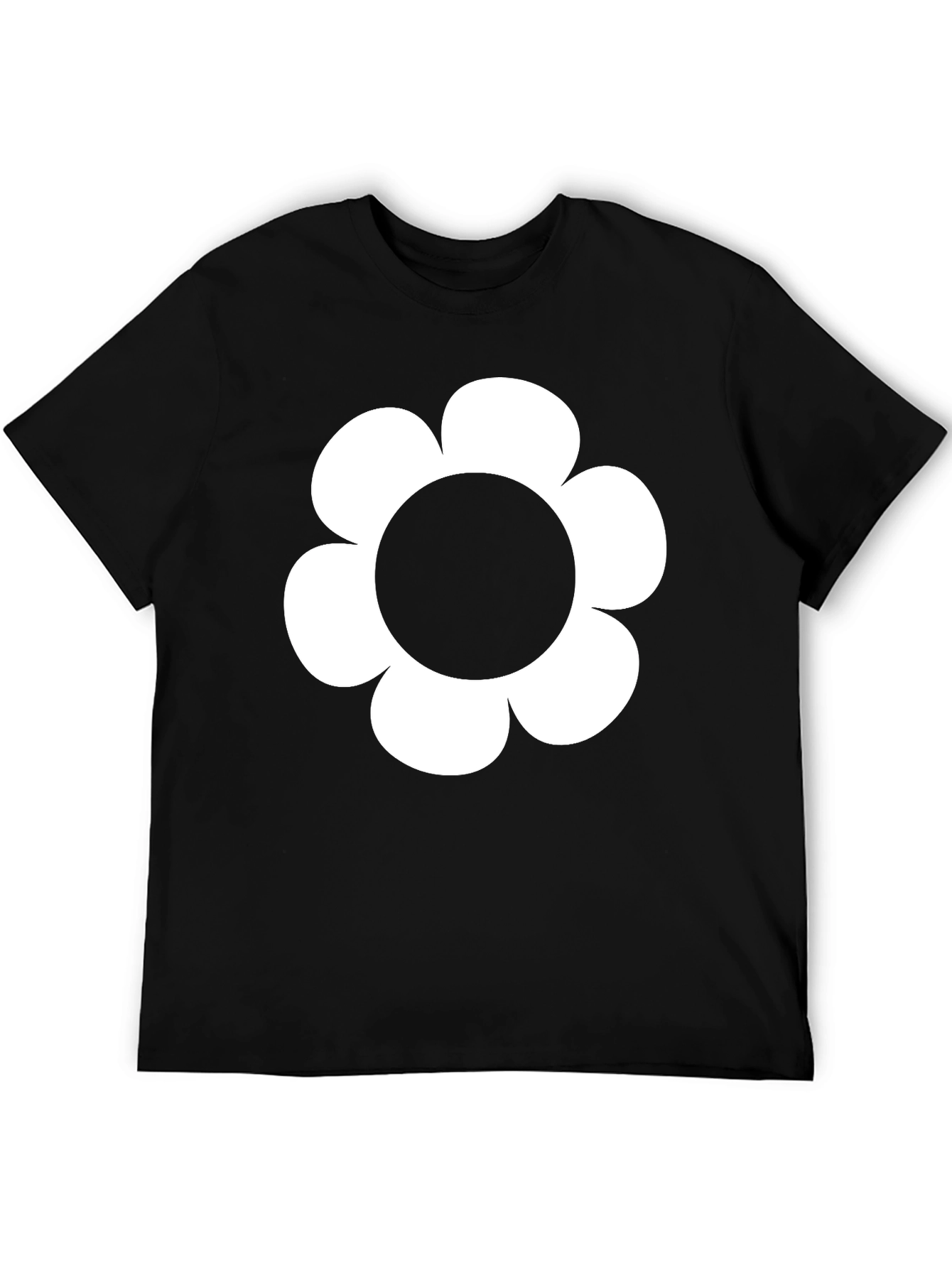 Black T-Shirt with White Flower Graphic
