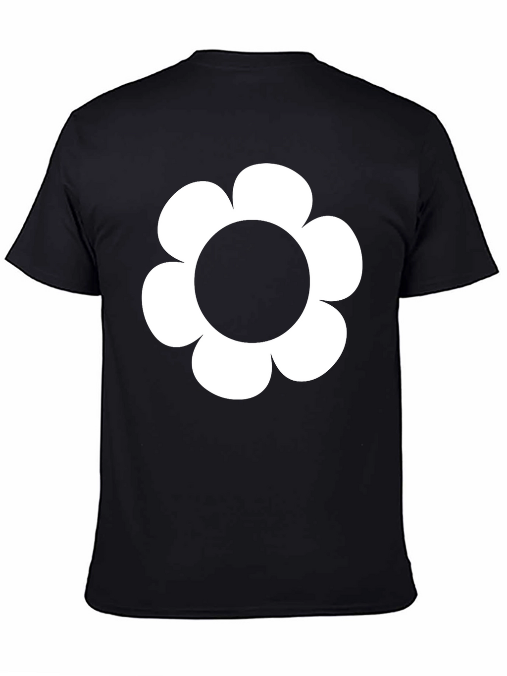 Black T-Shirt with White Flower Graphic