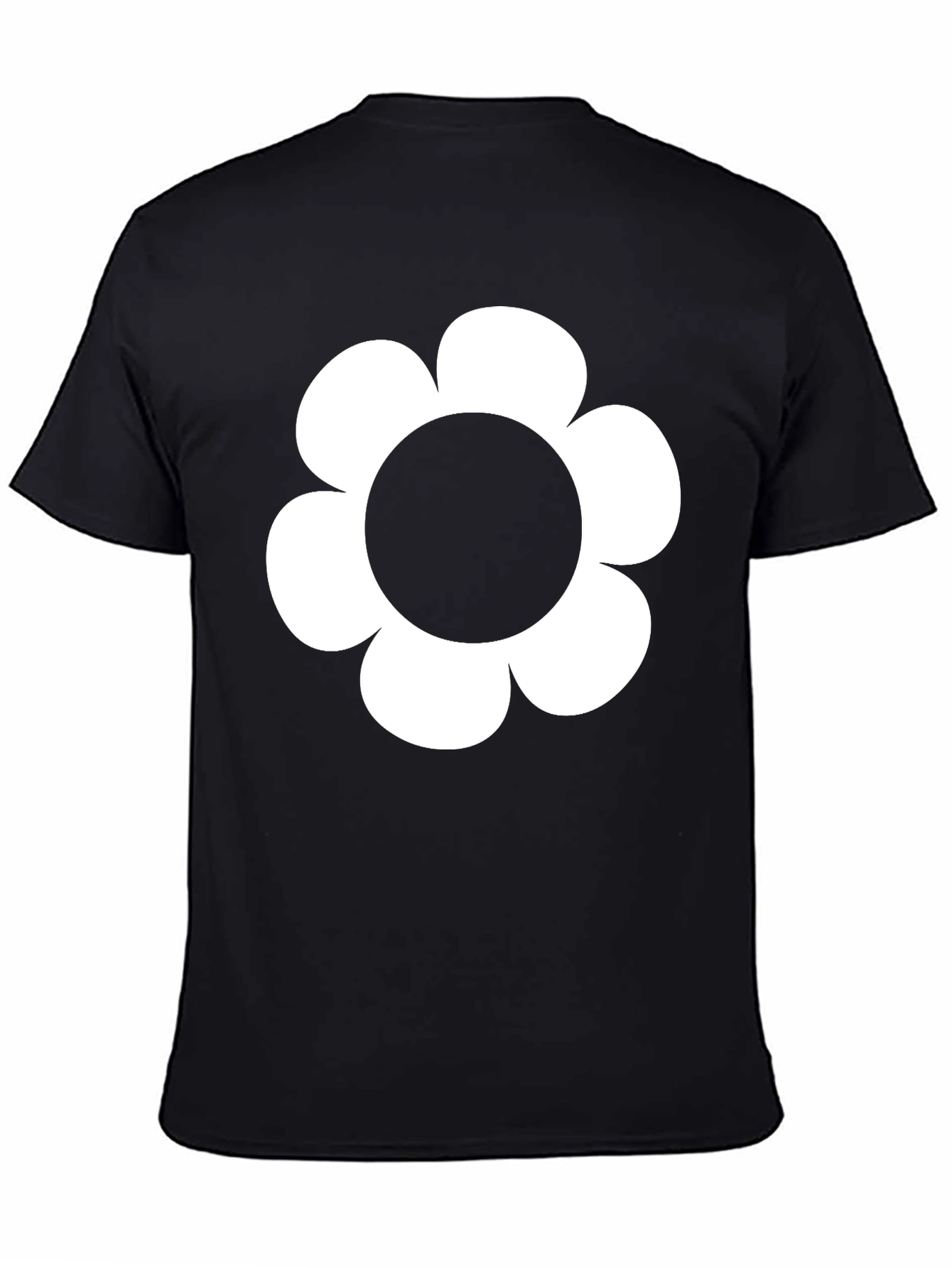 Black T-Shirt with White Flower Graphic
