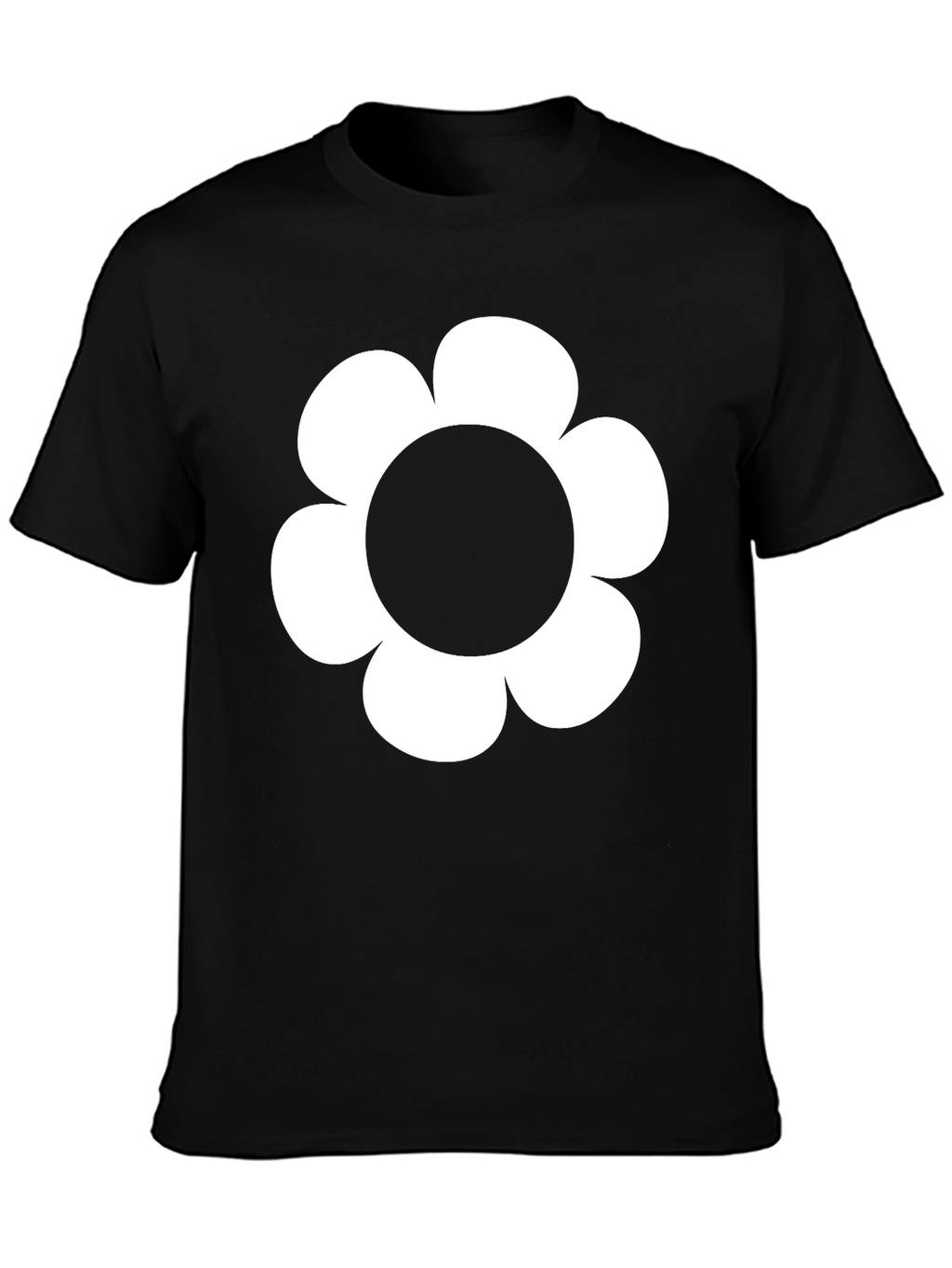 Black T-Shirt with White Flower Graphic
