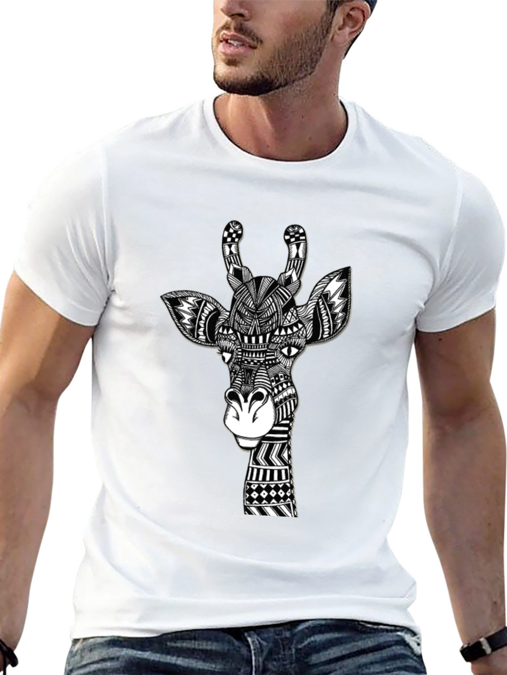 Giraffe Art Black T-Shirt Unique Design