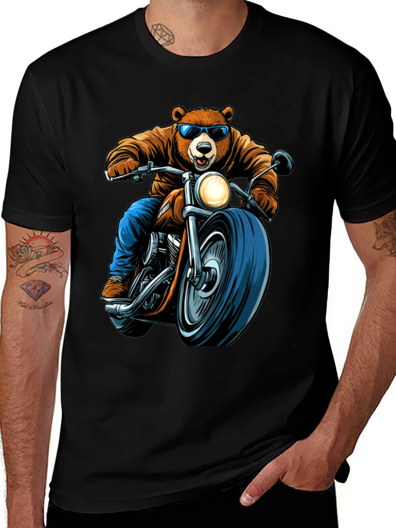 Bear Rider Graphic Tee - Cool Biker Bear T-Shirt